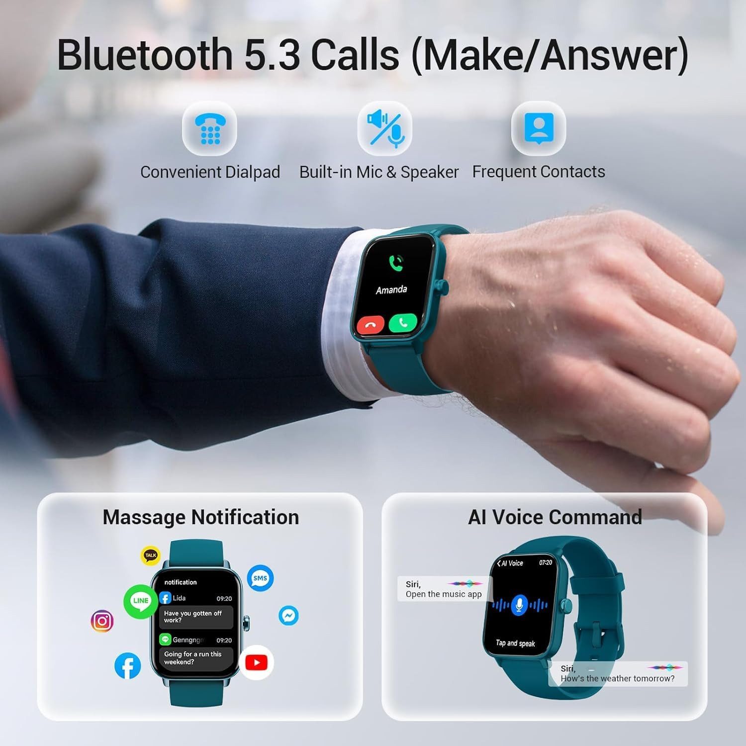 Fitpolo IDW19 Smartwatch (4,5 cm, android ios), Smartwatch mit 1.8" HD Display, Bluetooth Telefonie und 110+