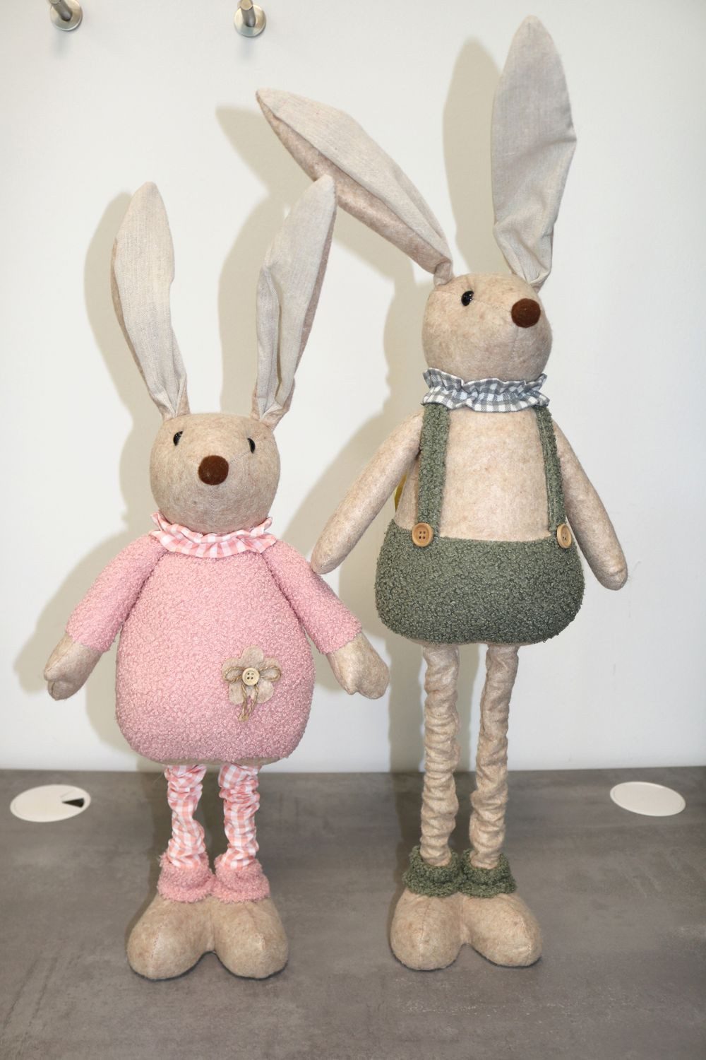 BURI Dekofigur 1 Stoff Osterhase Deko-Hase mit Teleskopbeinen 70 cm Shabby