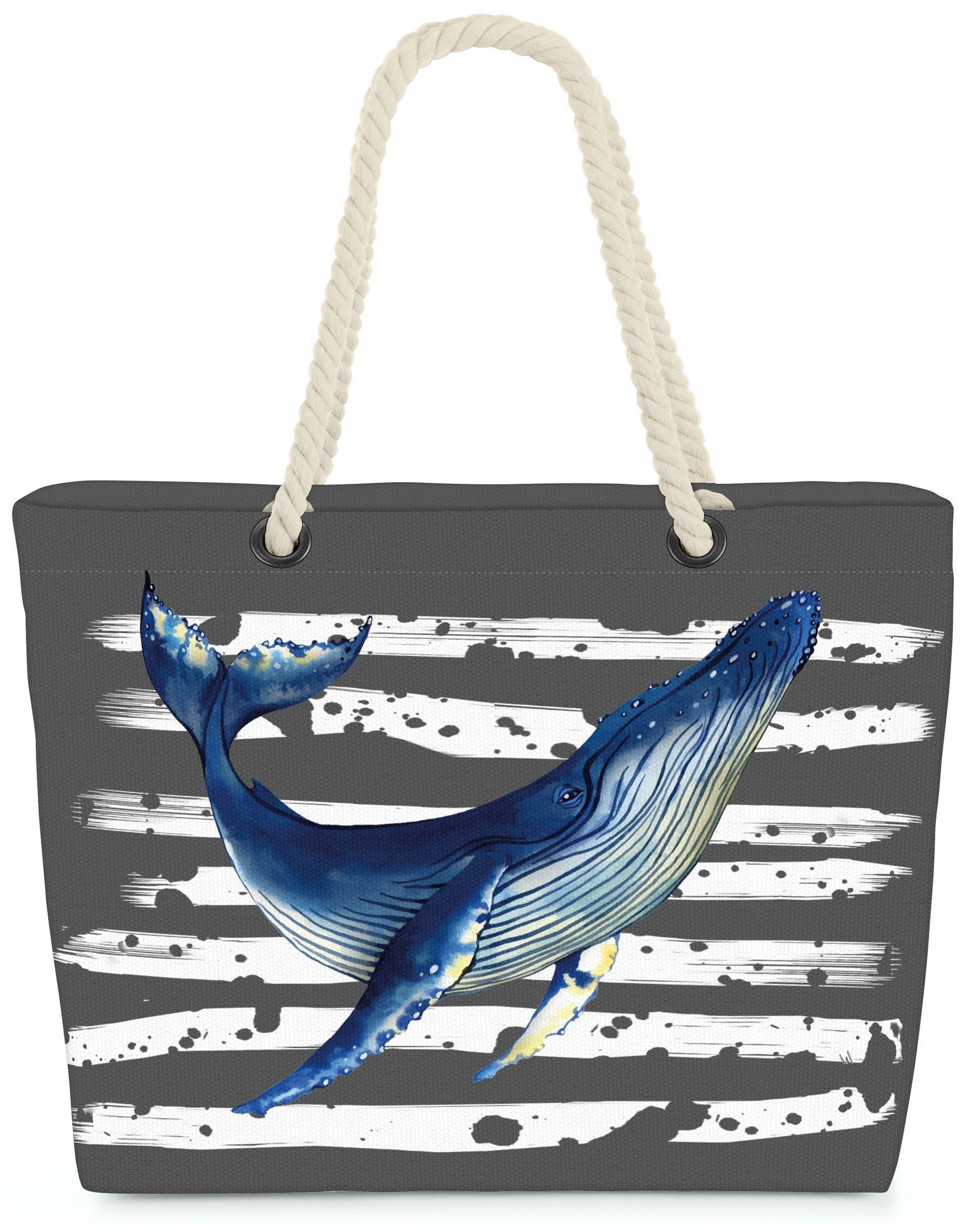 VOID Strandtasche (1-tlg), Blauwal Wal Meer Fisch Strand Urlaub grau