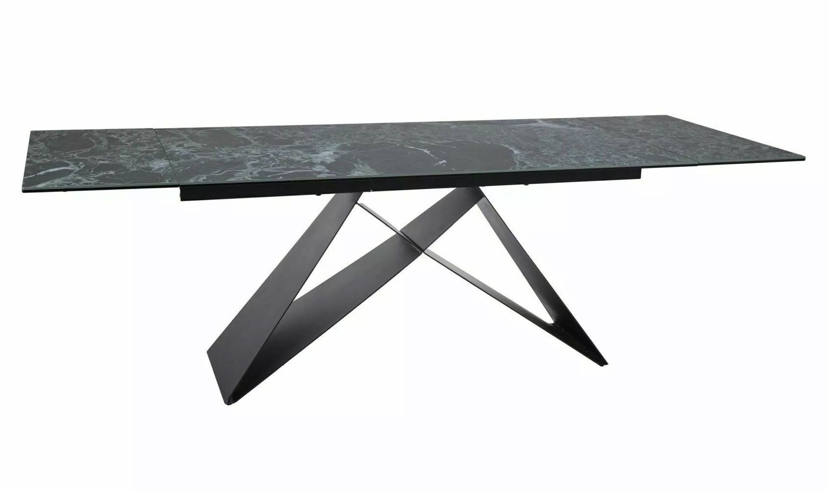 Feldmann-Wohnen Esstisch Westin (Tischplatte ausziehbar bis 240cm, 1-St., Marmor Optik, Tischplatte aus gehärtetem Glas), 160-240x90x77cm X / schwarz matt ausziehbar