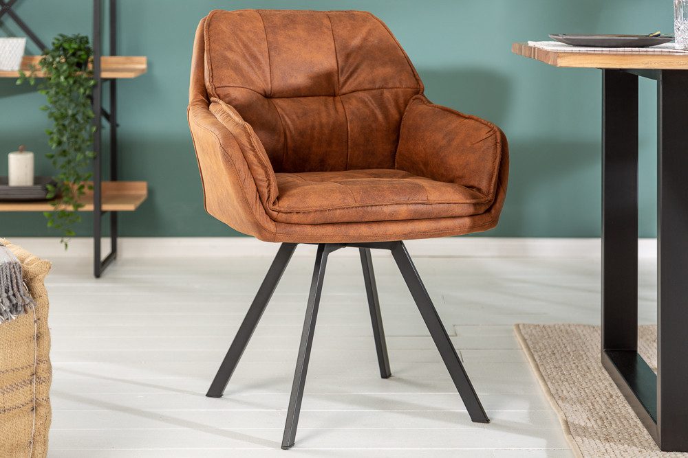 riess-ambiente Armlehnstuhl NORDIC STAR antik braun – Microfaser, Massivholz-Beine, mit Armlehne, Industrial Design mit Sitzkomfort – ideal für Dein Loft-Esszimmer