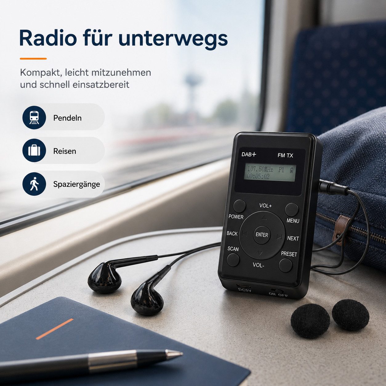 Tekoo DAB+ Digitalradio tragbar mit FM-Transmitter, UKW Radio & USB Akku UKW-Radio (Senderspeicher, Sendersuchlauf, DAB+, UKW (FM), DAB+/UKW Dual-Modus,FM-Transmitter-Funktion,kompaktes Taschenformat)