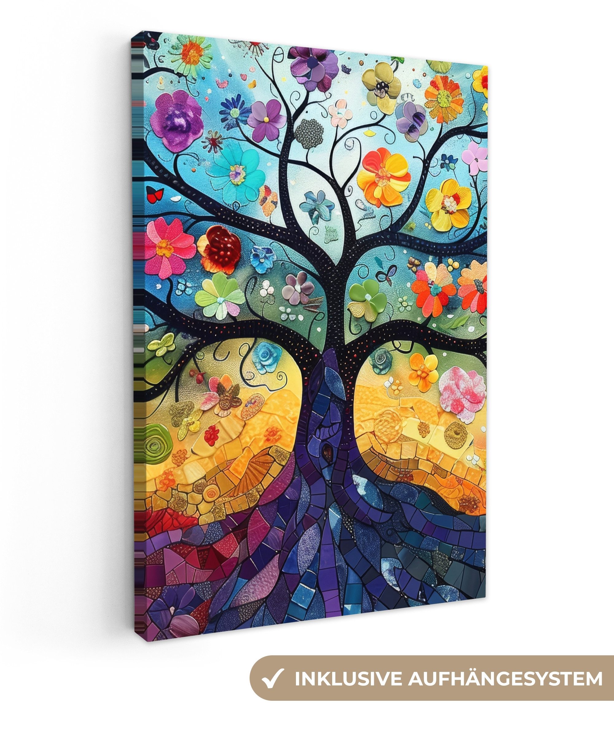 OneMillionCanvasses® Leinwandbild Baum - Bunt - Blumen - Kunst - Abstrakt, günstig online kaufen