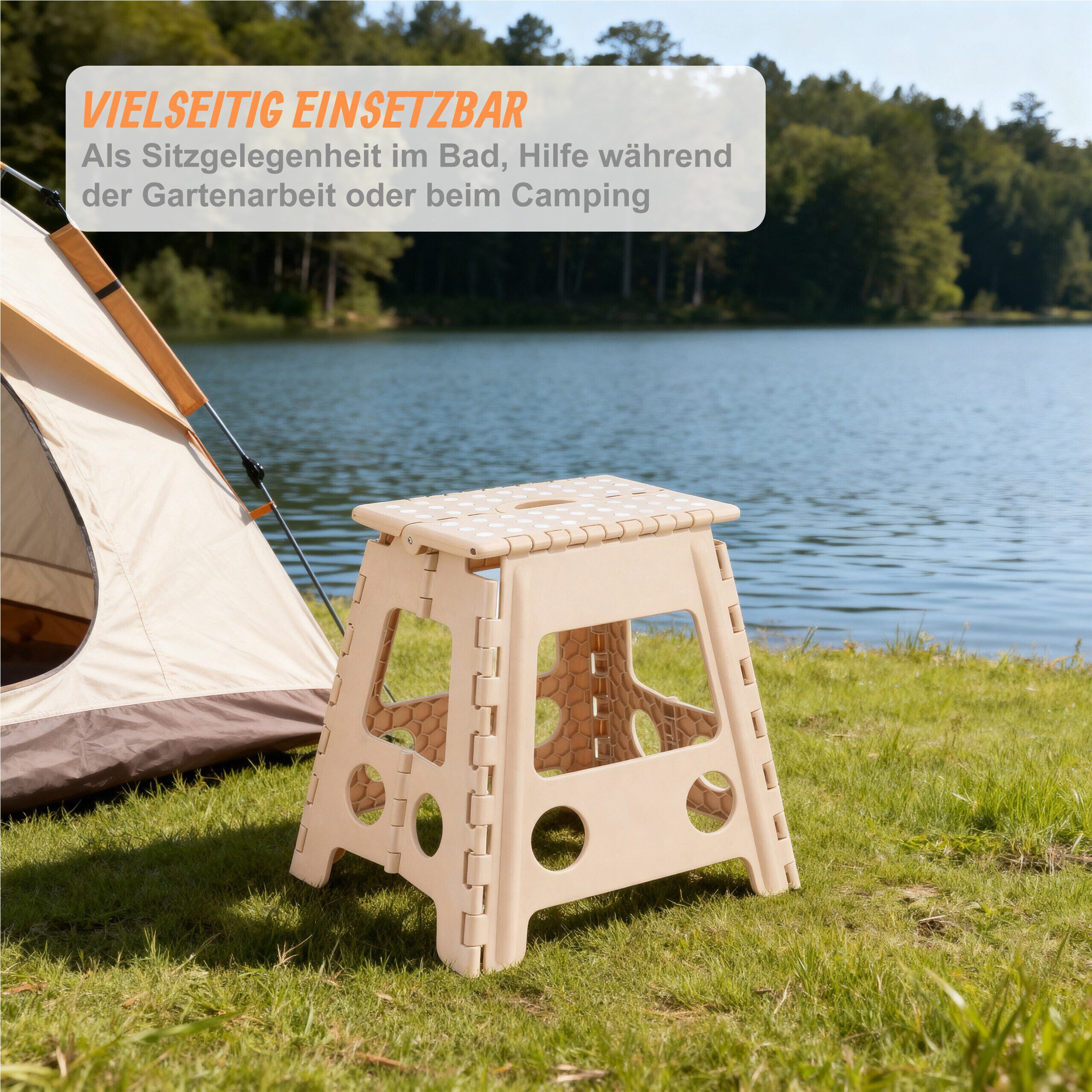 relaxdays Tritthocker Klapphocker faltbar XL (1 St), Beige – Bild 3 von 5