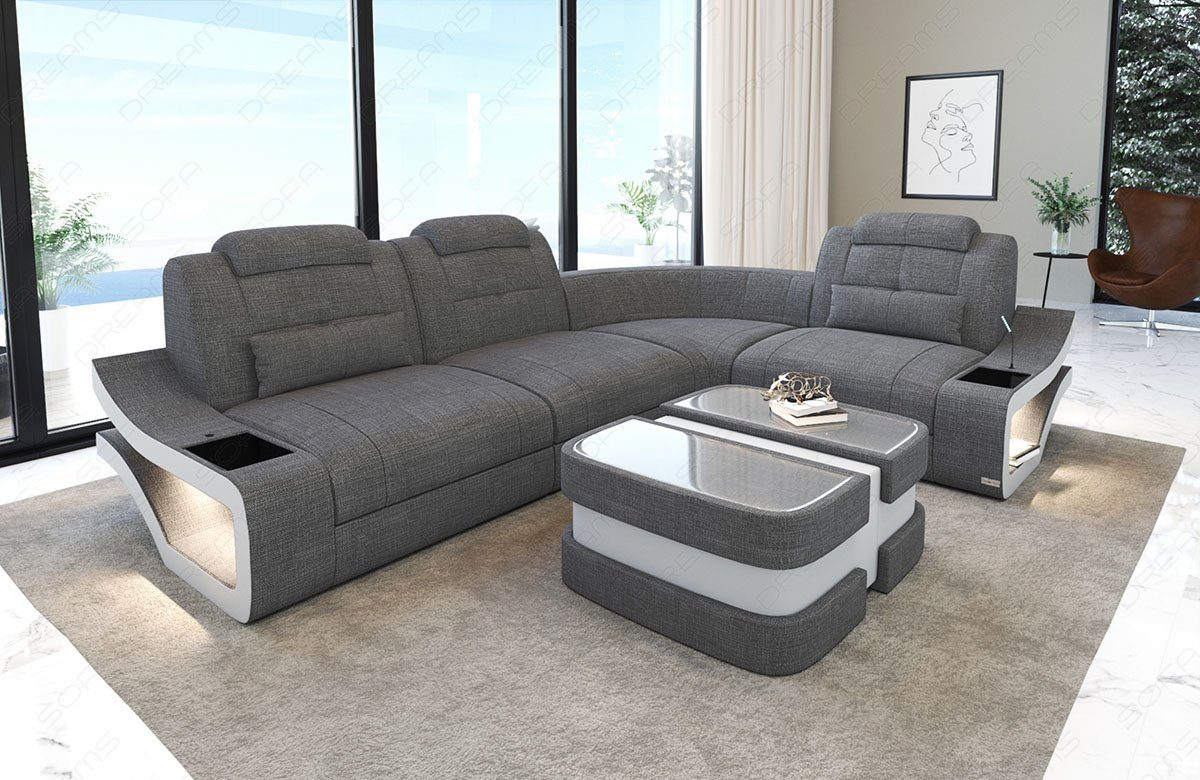 grau-weiß Form Sofa Stoff Strukturstoff Stoffsofa H Ecksofa Sofa Dreams Polster Elena L