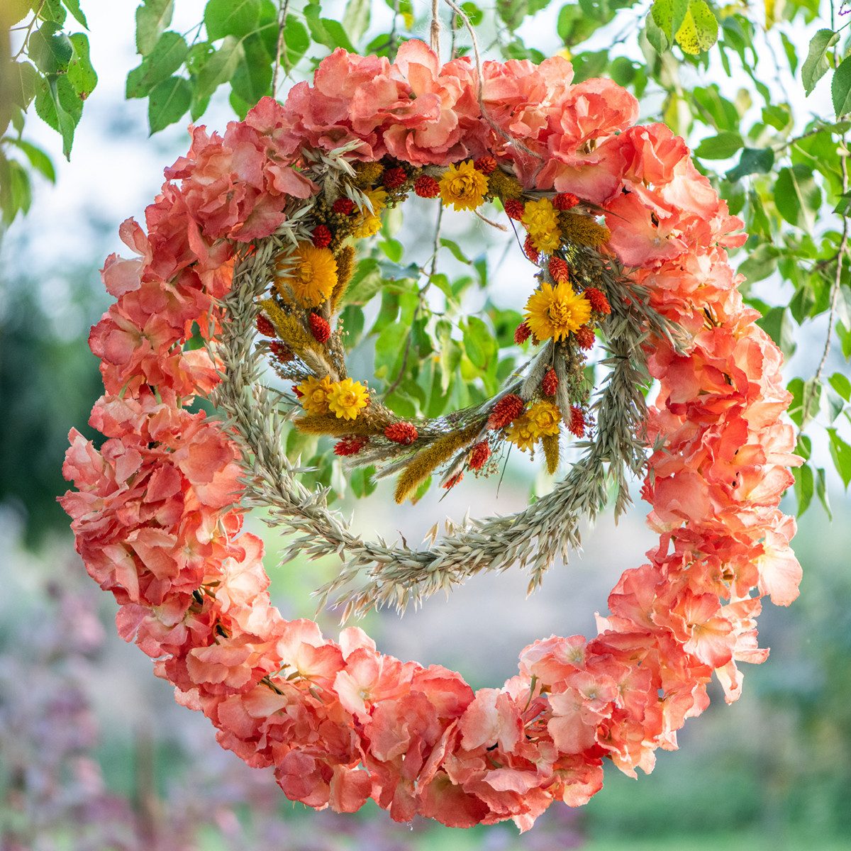 Kunstblume Künstliche Hortensie Dekoblume Lachs Ø23cm günstig online kaufen