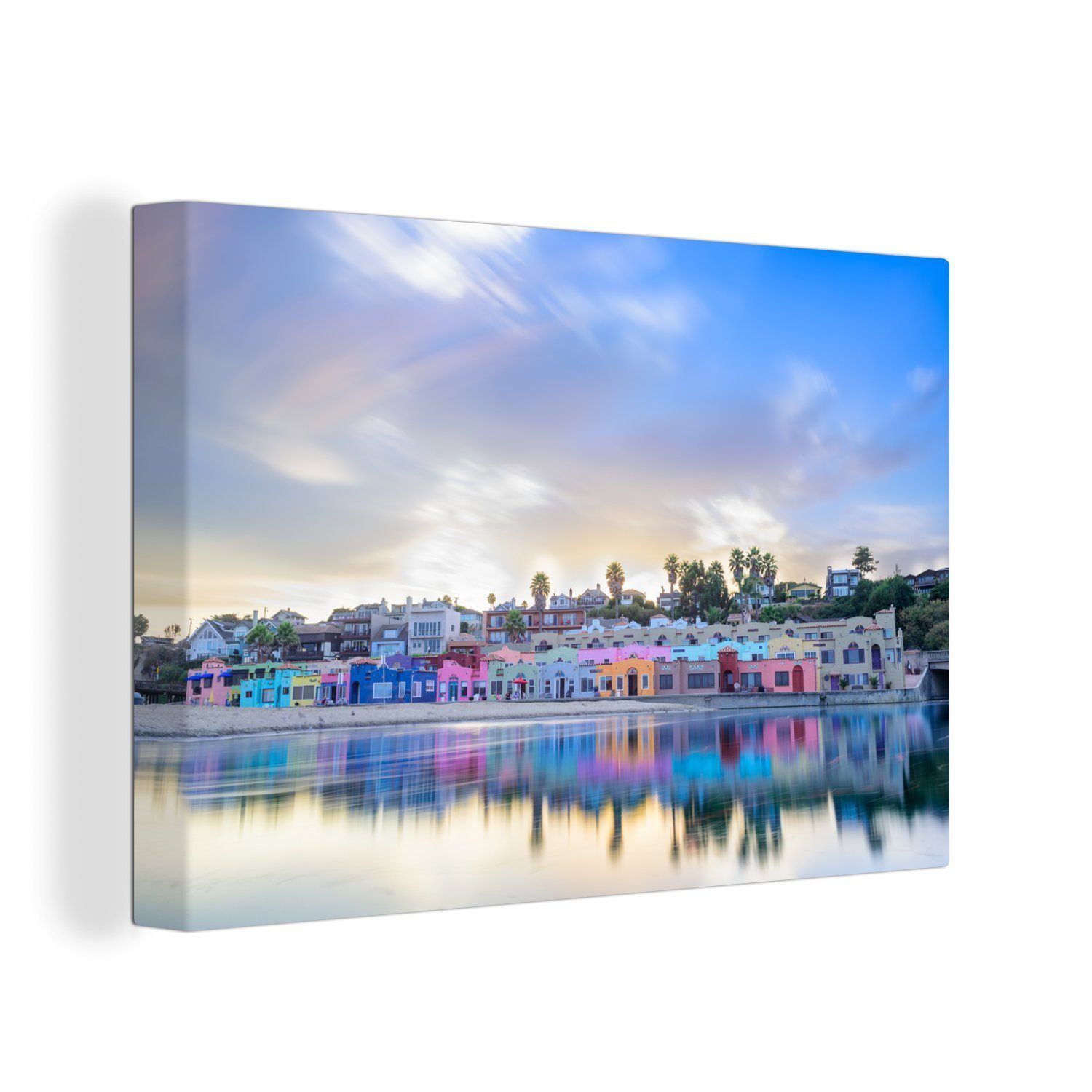 OneMillionCanvasses® Leinwandbild Buntes Dorf am Meer in Santa Cruz, Kalifornien, (1 St), Wandbild Leinwandbilder, Aufhängefertig, Wanddeko, 30x20 cm