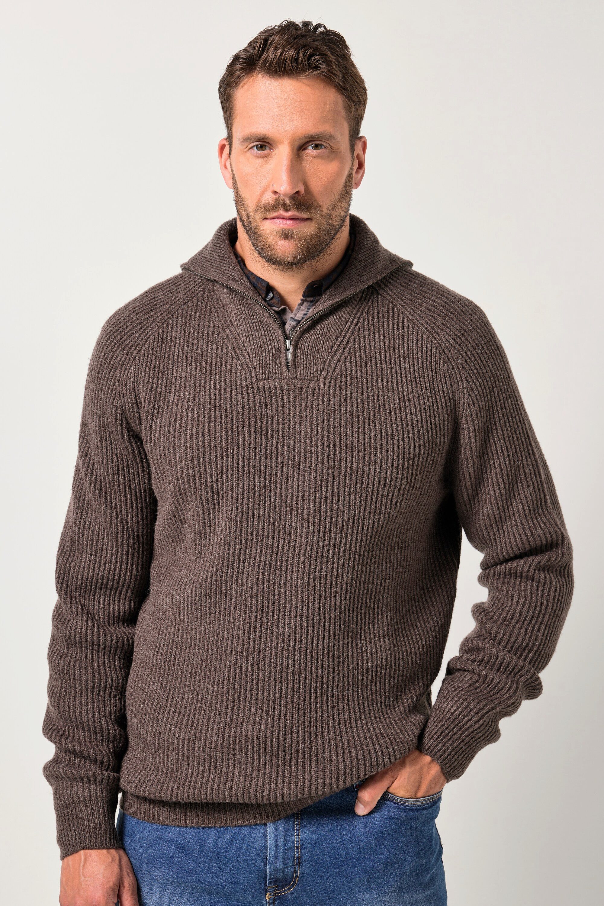 JP1880 Rundhalspullover JP1880 Stricktroyer Zippkragen bis günstig online kaufen