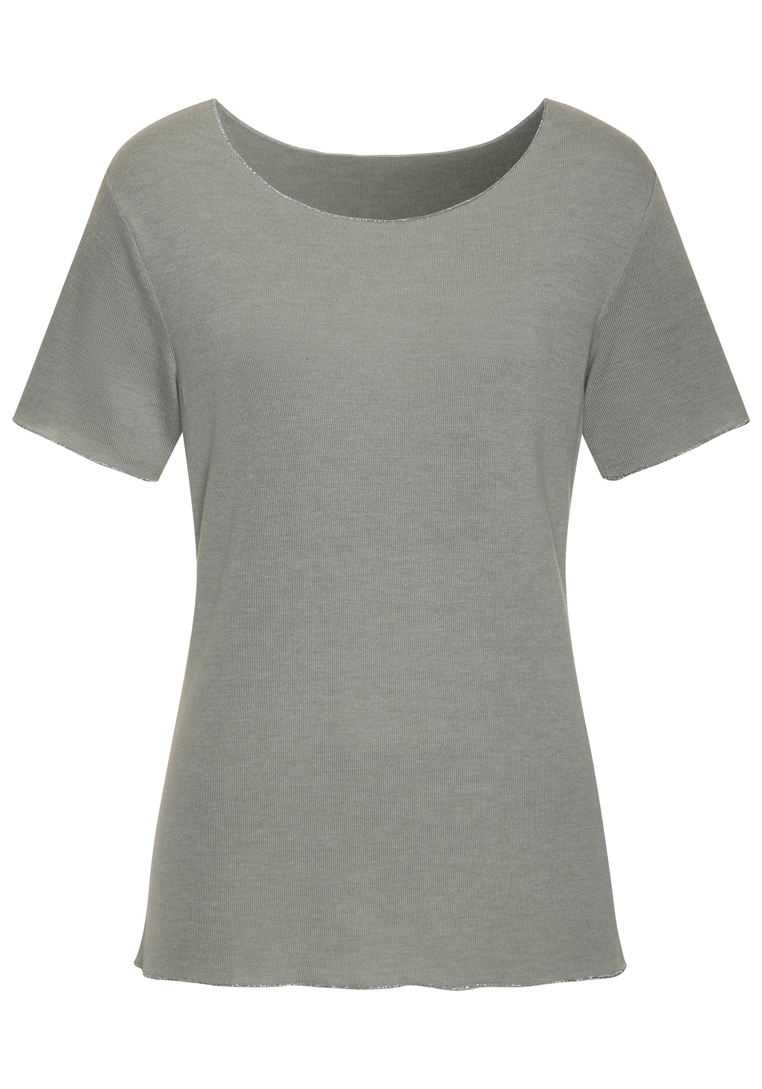 LASCANA Rundhalsshirt "mit feiner Glitzereinfassung" aus weichem Viskose-Fe günstig online kaufen