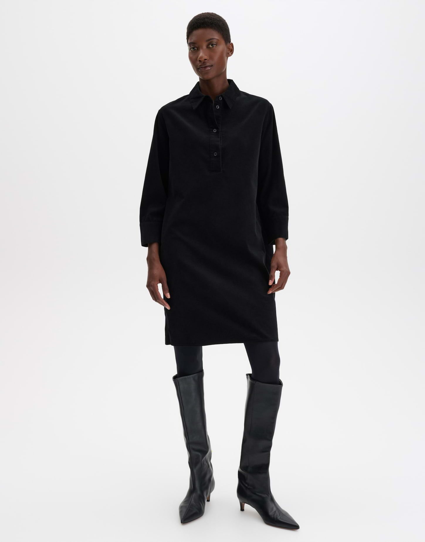 someday Cordkleid Quortea ease aus weichem Feincord Gerader Mini-Schnitt mit 3/4-Ärmeln und Seitenschlitzen