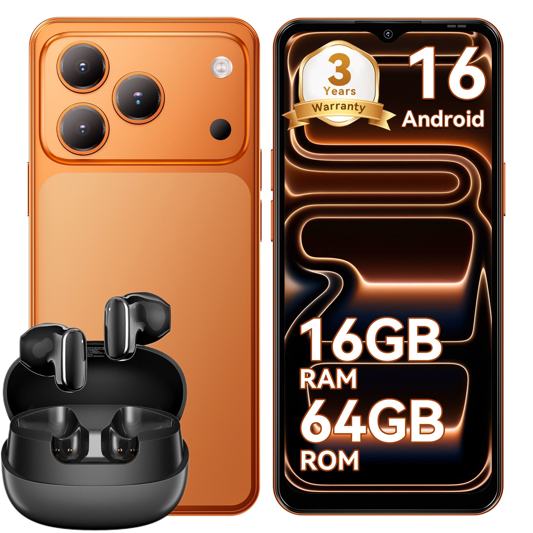 blackview Blackview A16 WAVE 7C (16+64) 60HZ 5000mAh AI und Kopfhörer Smartphone (32 MP Kamera, 4G Dual SIM/Face ID/IP54/GPS/3 Jahre Garantie)
