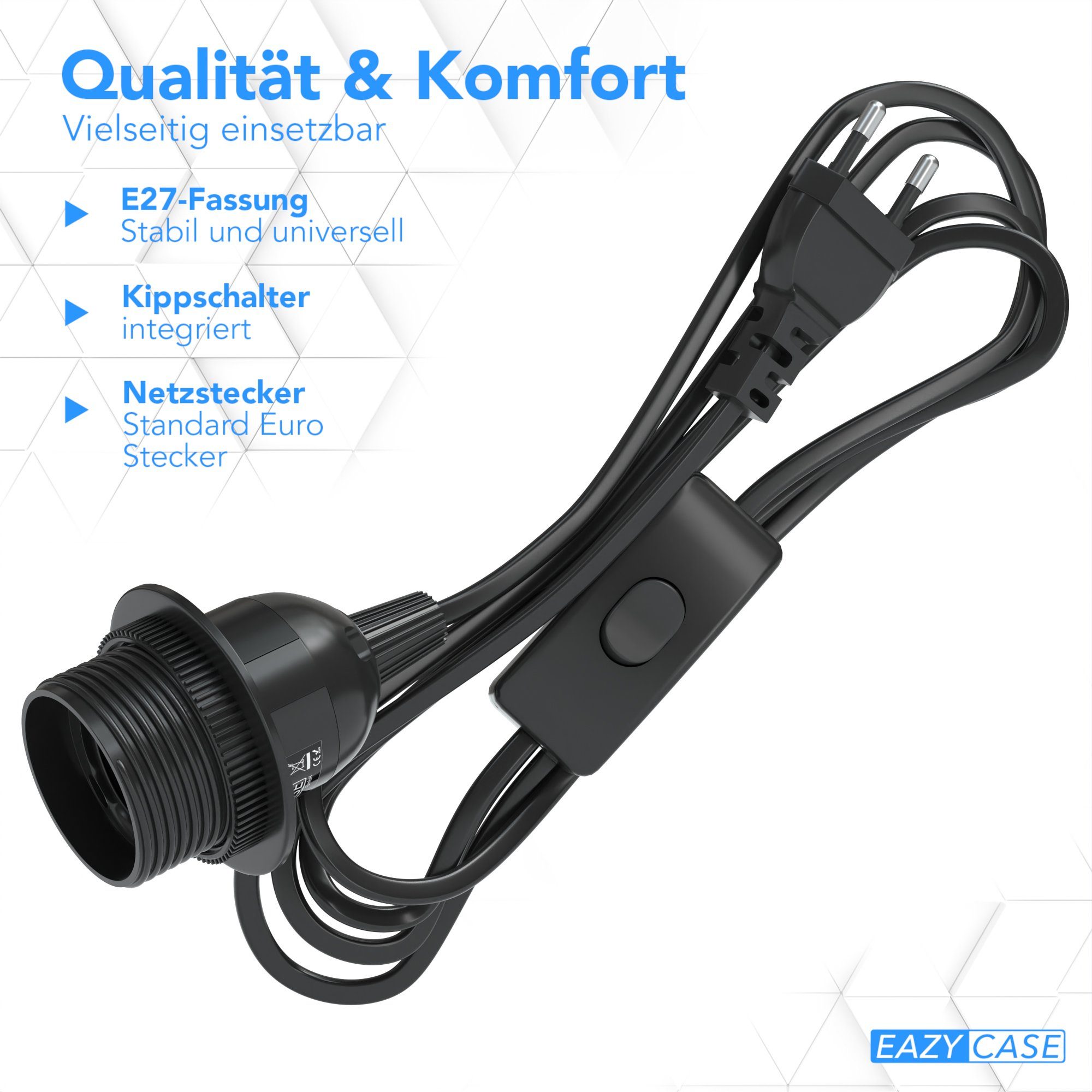 EAZY CASE Lampenfassung E27 Lampensockel mit Schalter und Kabel 3,5m, E27 Fassung Schalter Lampen Kabel Netzstecker Lampenaufhängung Schwarz – Bild 4 von 5