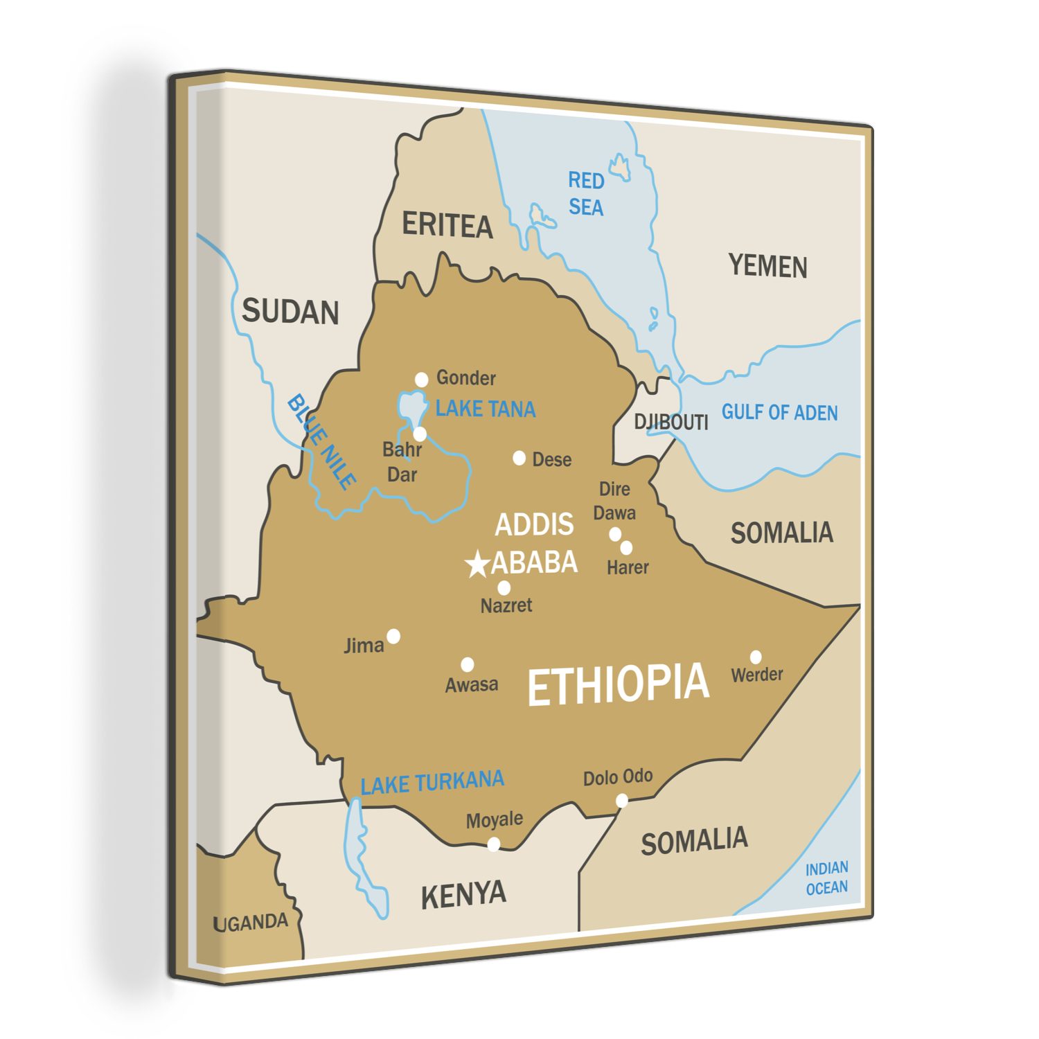 OneMillionCanvasses® Leinwandbild Braune Illustration von Äthiopien, (1 St), Leinwand Bilder für Wohnzimmer Schlafzimmer