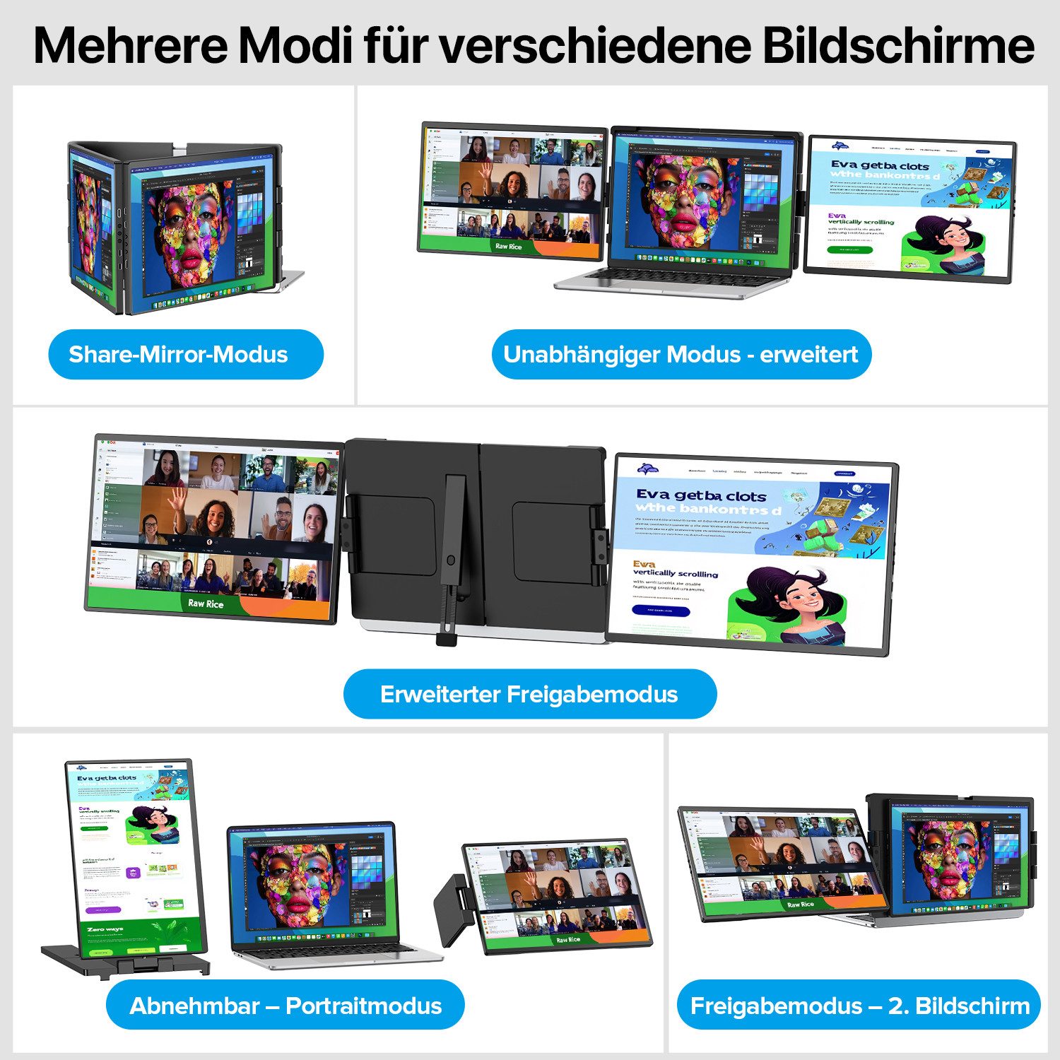 UPERFECT 2K-Dual-Screen-Laptop-Bildschirm-Extender, Tragbarer Monitor Portabler Monitor (35,56 cm/14 ", 2240x1400 px, QHD, 60 Hz, IPS)