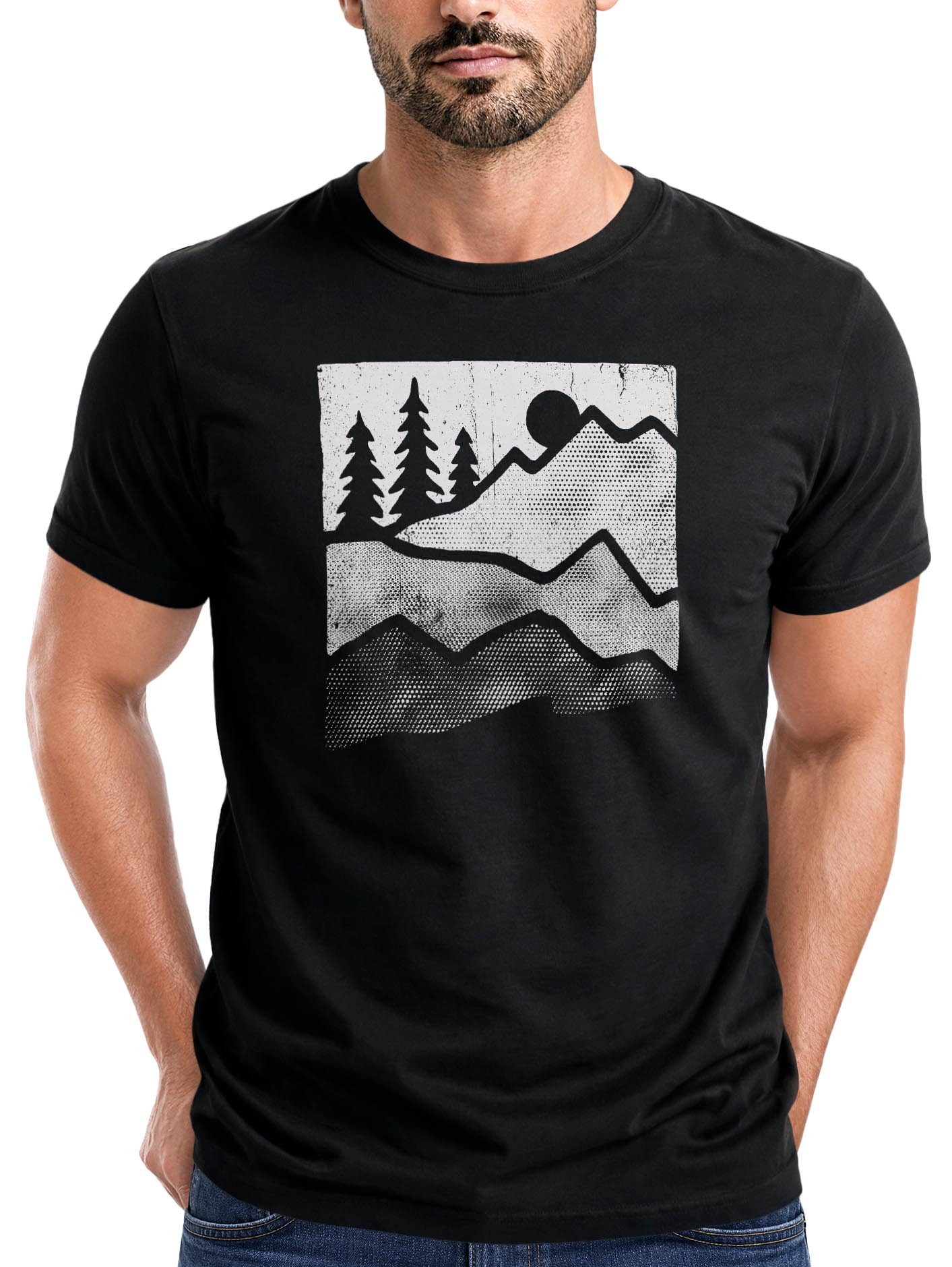 Print-Shirt Herren T-Shirt Berge Natur Outdoor Printshirt Aufdruck Wandern Männer