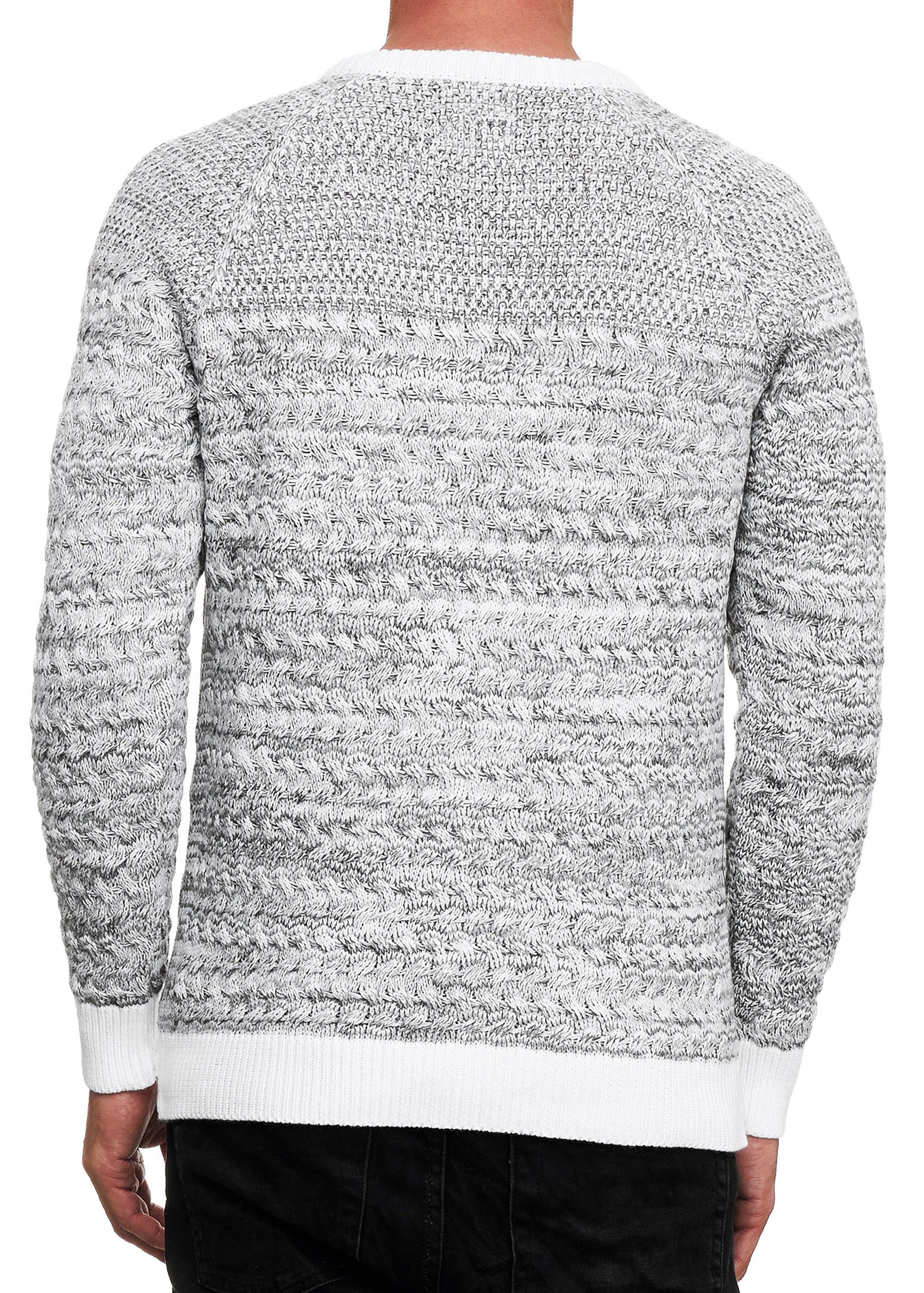 R-NEAL Rundhalspullover Strickpullover mit Seitlicher Knopfleiste Rundhals Strick Pullover