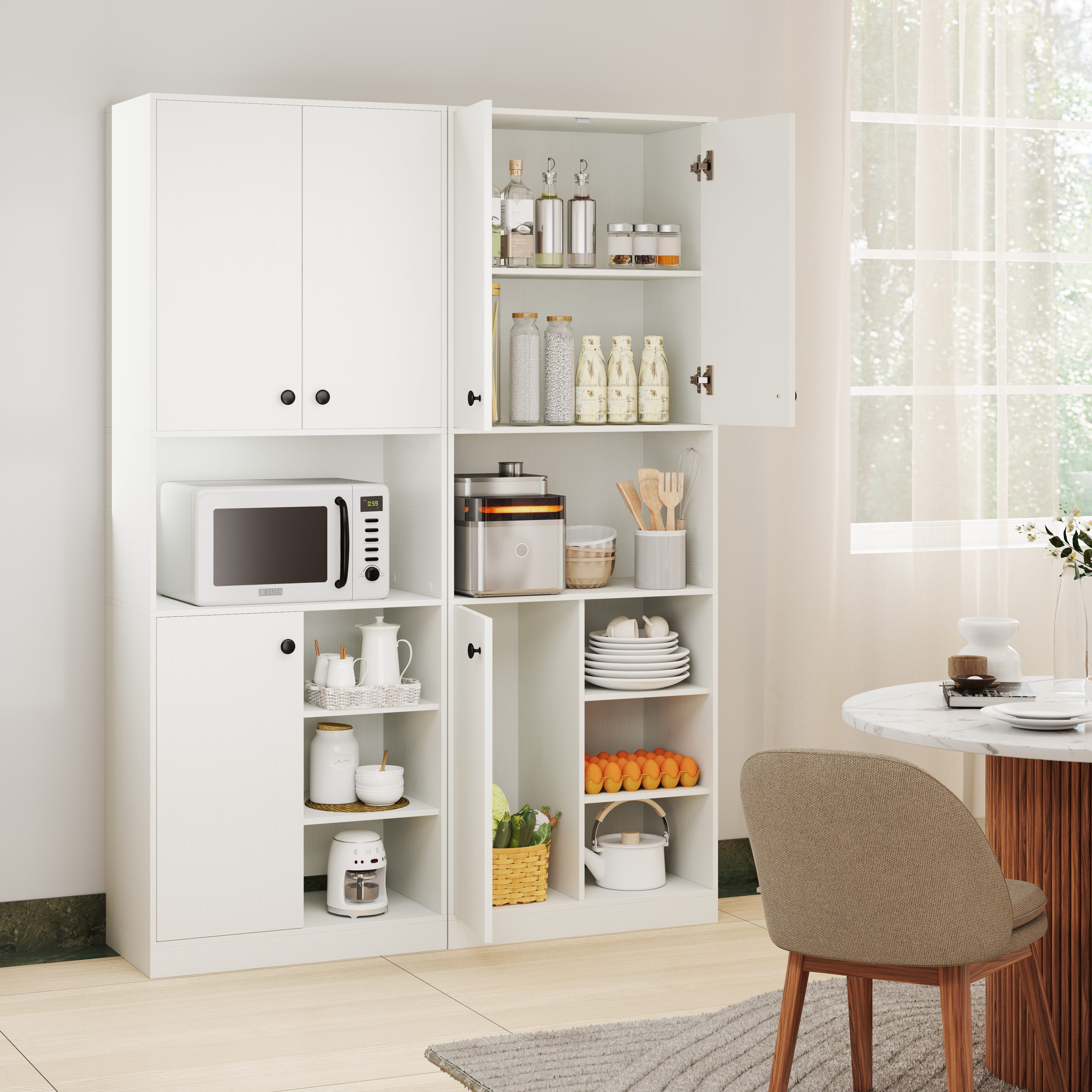 COSTWAY Küchenbuffet Küchenschrank mit Arbeitsplatte, Weiß 166cm günstig online kaufen