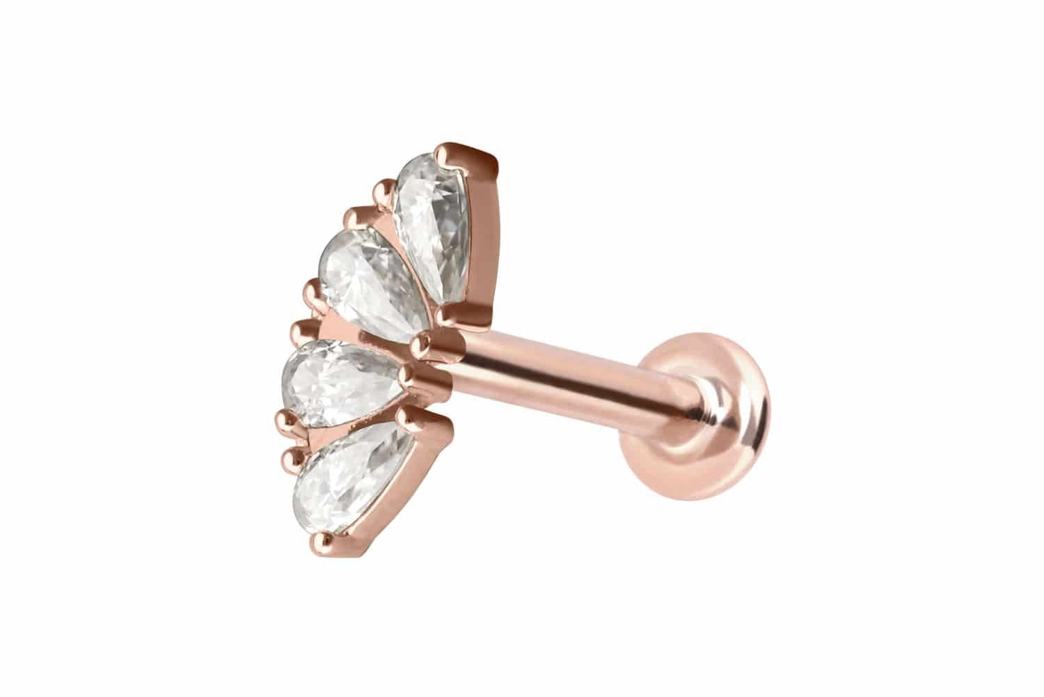 Piercing-Set 14 Karat Gold Labret mit Push Fit MOISSANIT-BOGEN