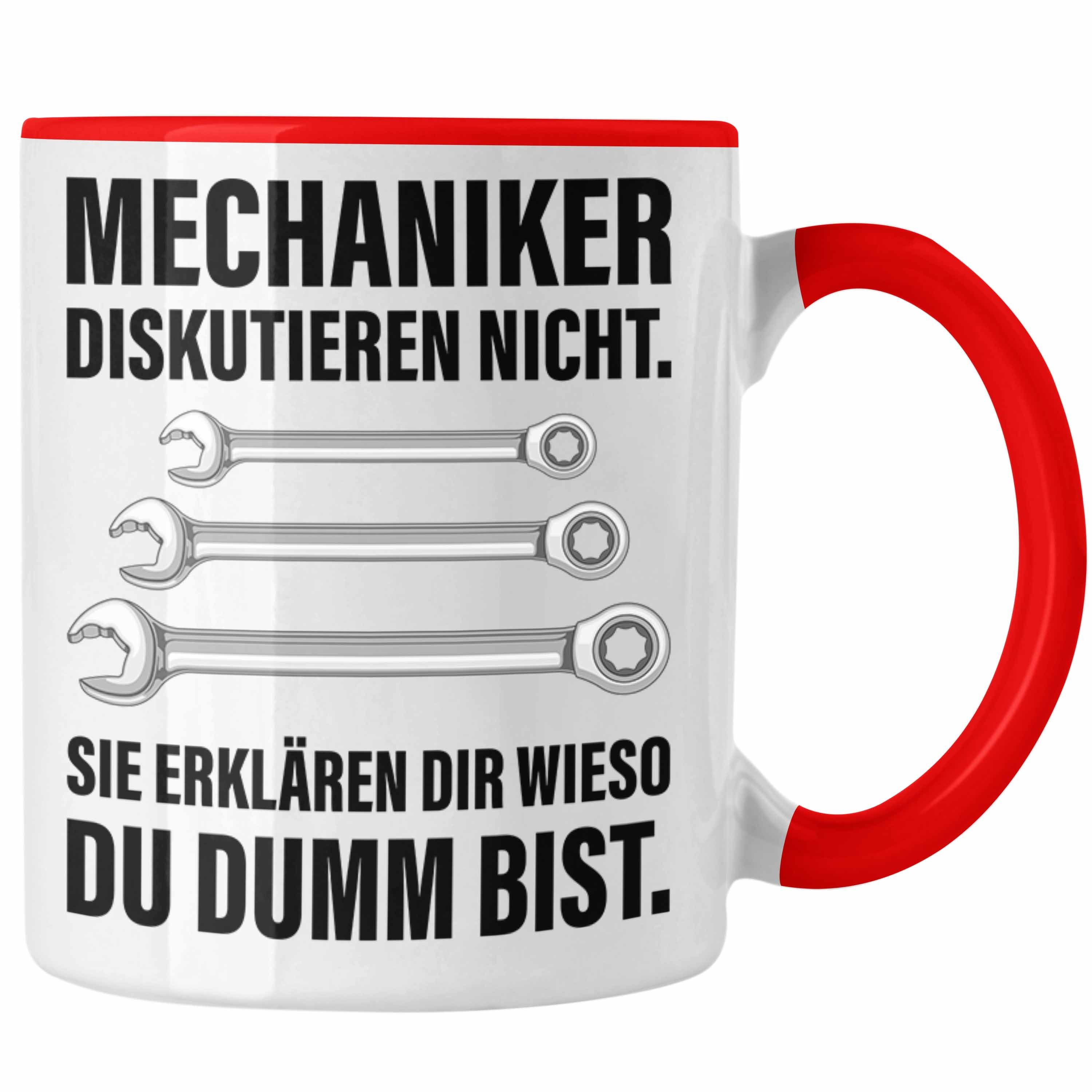 Werkstatt Geschenk Trendation Tasse Mechatroniker Mechaniker Rot Tasse - Tasse KFZ Lustig Automechaniker Trendation