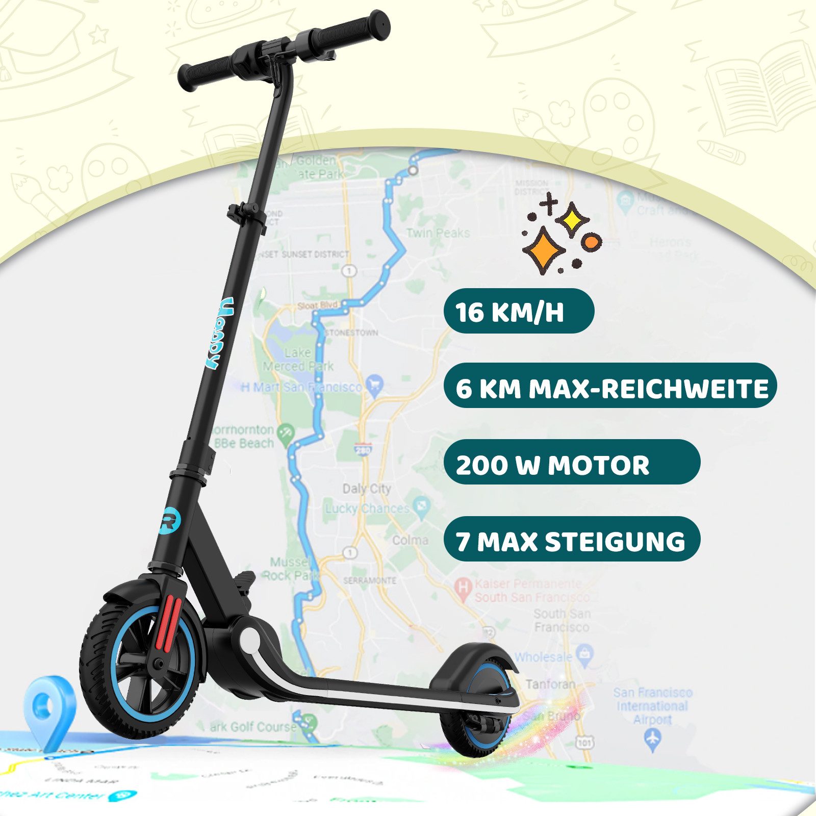 RCB Elektro-Kinderroller R11S für Kinder, max. 16 km/h, Verstellbarer Geschwindigkeit und Höhe