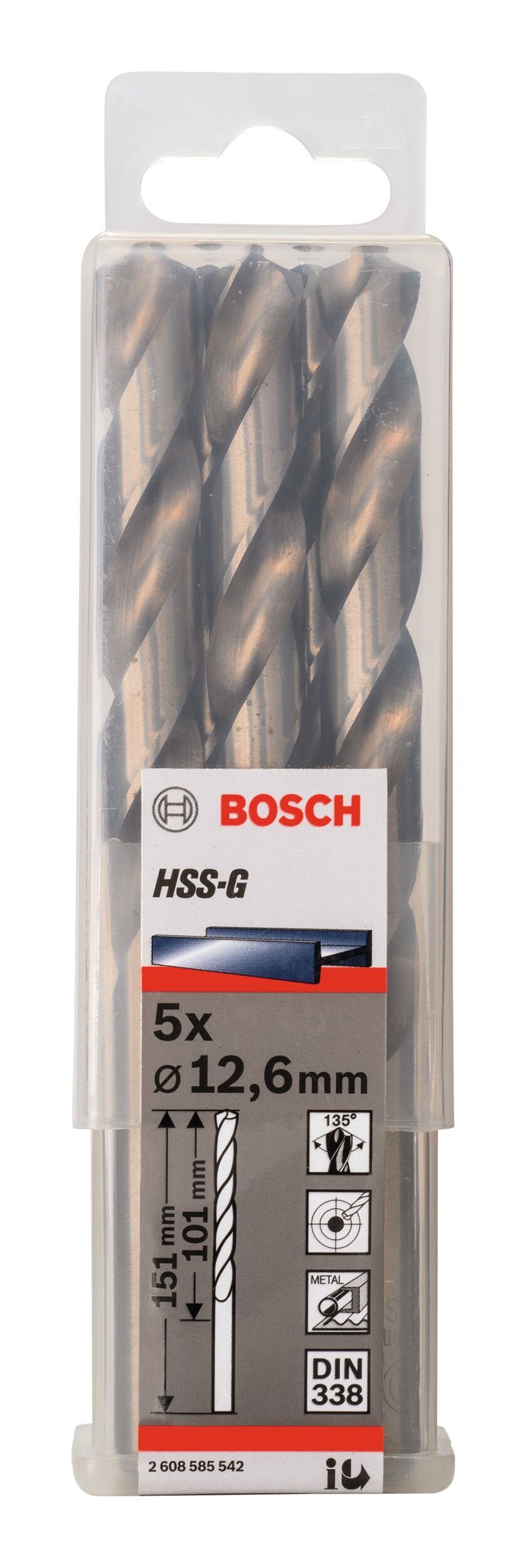 BOSCH Metallbohrer, (5 338) x - - (DIN mm 5er-Pack 12,6 101 Stück), x 151 HSS-G
