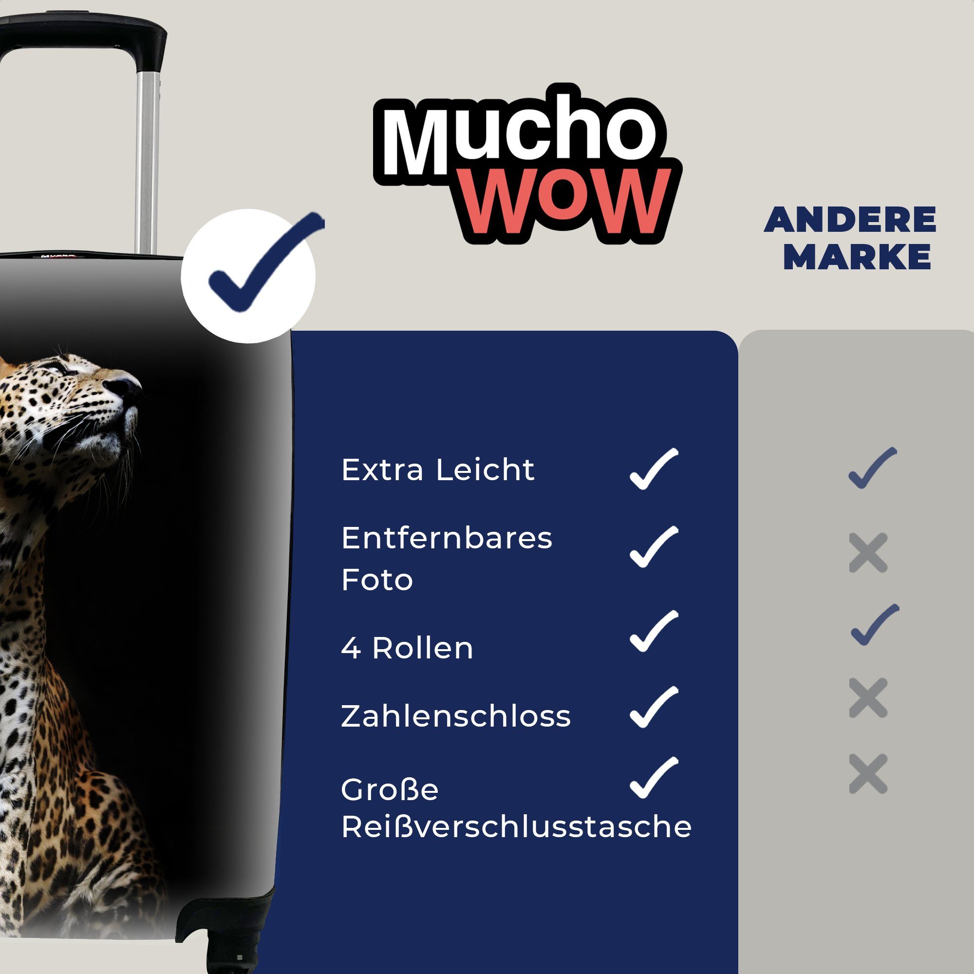 MuchoWow Handgepäckkoffer Leopard - 4 mit Reisetasche Reisekoffer Trolley, Rollen, - Handgepäck Farbton, Schwarz für rollen, Ferien