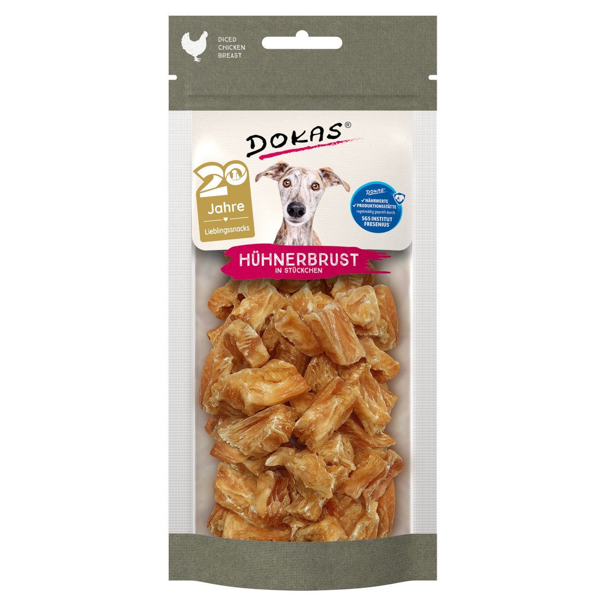 Dokas Welfare Chicken - Hühnerbrust in Stücken 50 g - 11 Stück / Sparpake, Snack für: Hund