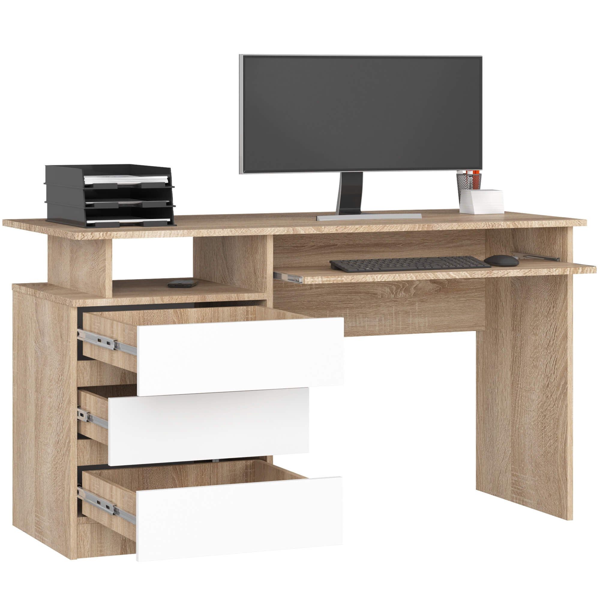 Raumhirsch Furniture Schreibtisch kompakt, Bürotisch mit Stauraum und Tastaturauszug - 135 cm breit, Hochwertige laminierte Platte, robust, schönes Design