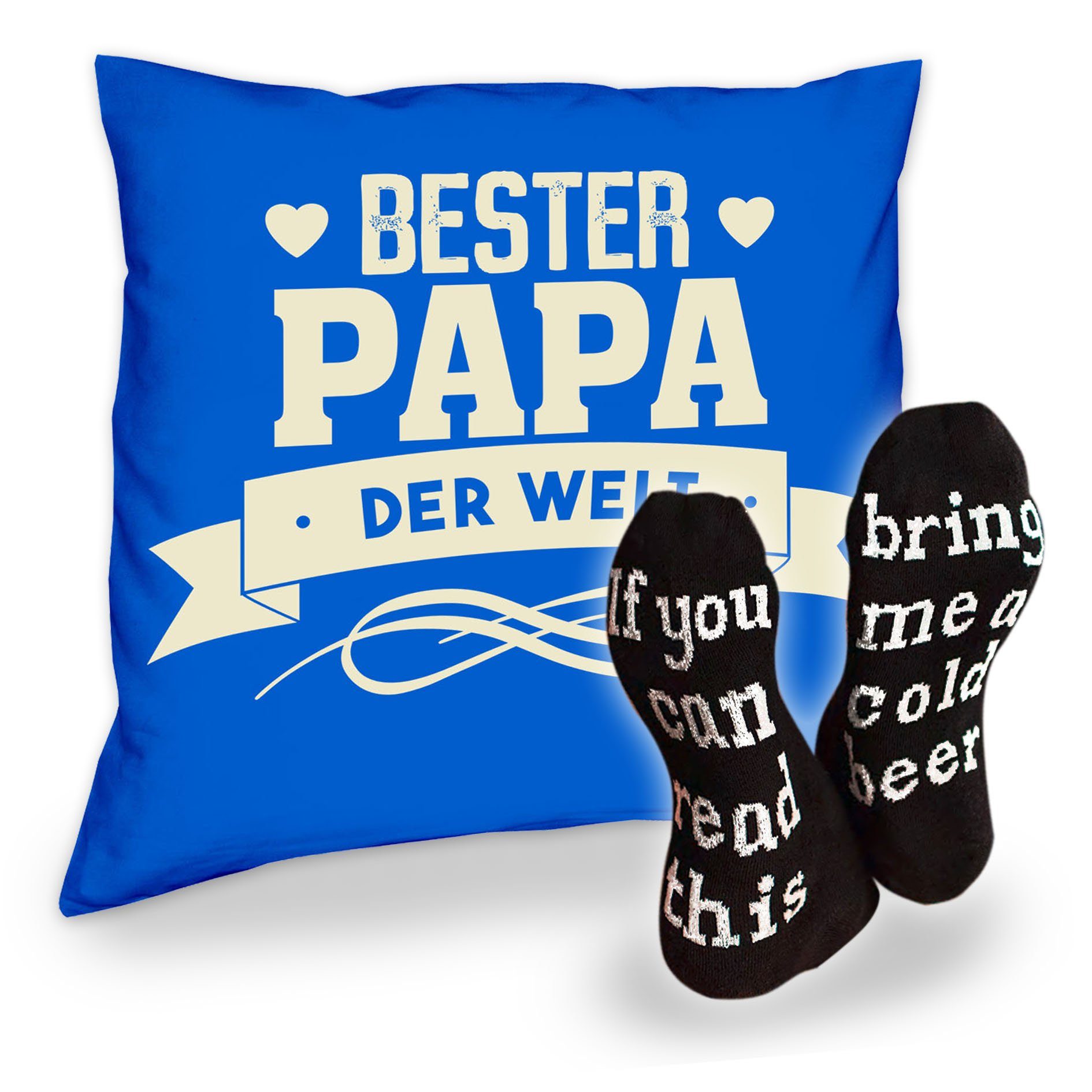 Papa Socken Dekokissen Soreso® mit Männer und Kissen Bier Bester Welt royal-blau der Spruch, Papa Vatertagsgeschenk