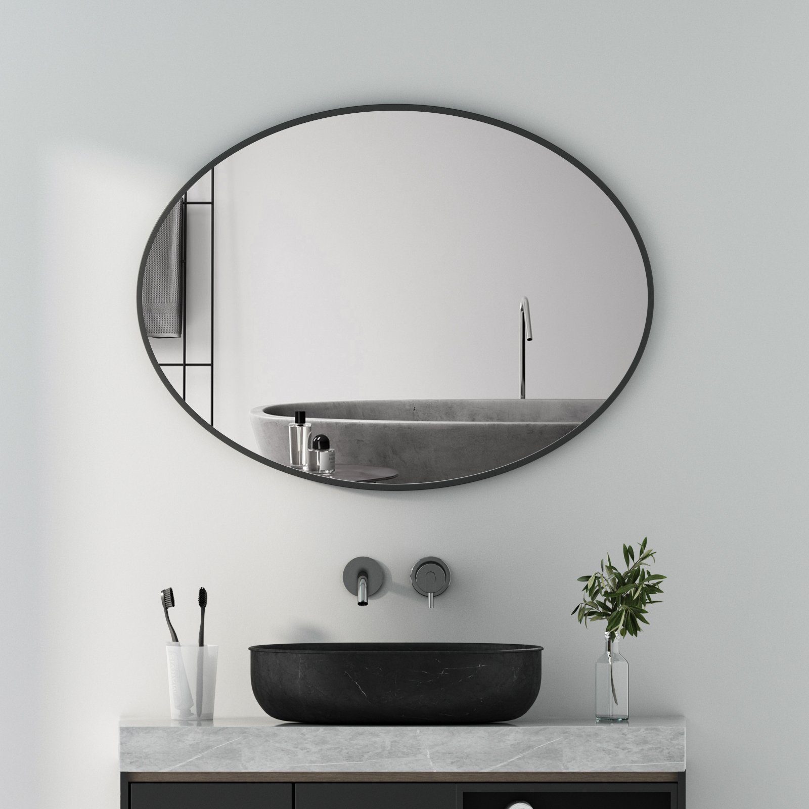 Boromal Badspiegel Rund Schwarz Oval 50x70 günstig online kaufen