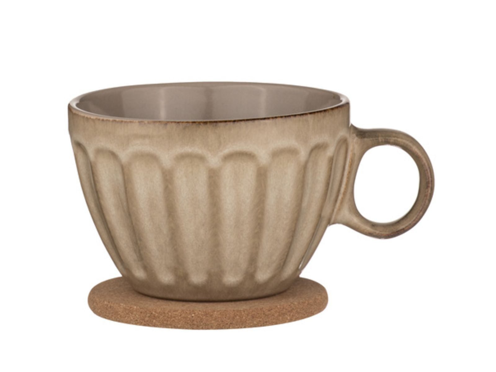 Ladelle Becher ELAN Becher- und Untersetzerset sand, Steinzeug / Kork, Elan Sable Duo Mug & Coaster Set Assorted