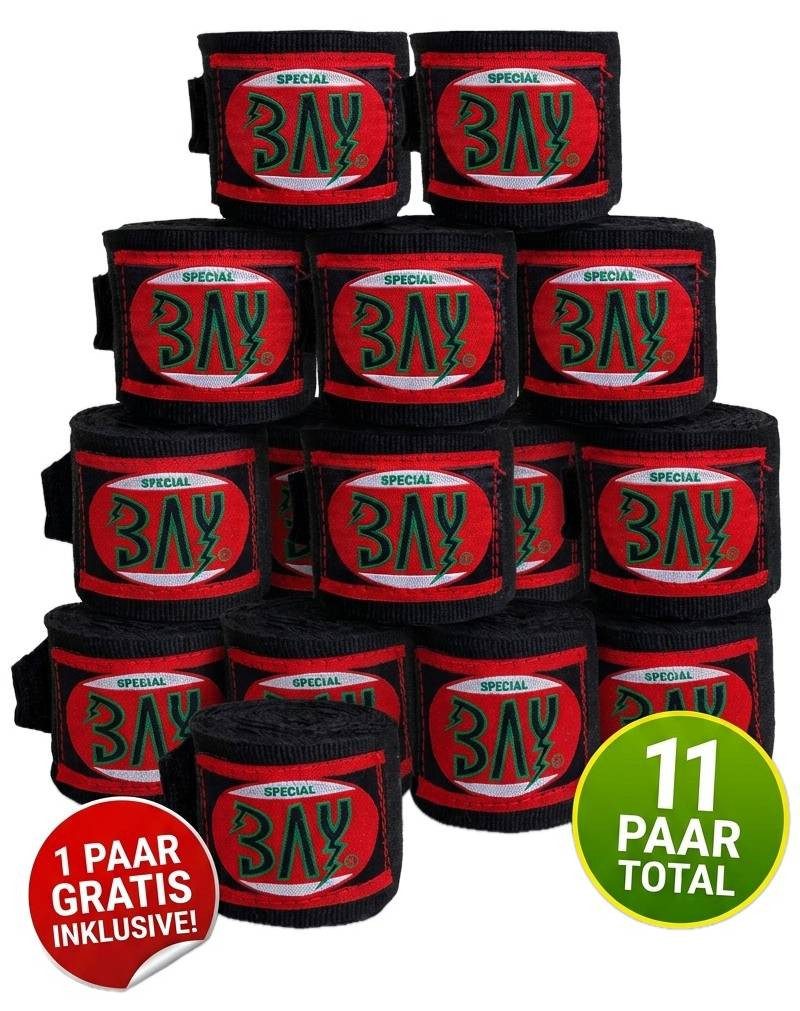 BAY-Sports Boxbandagen 10+1 GRATIS Pro Edition Handbandagen Wrap Boxen MMA Kickboxen Tapes (Spar-Set, Paar), 11 Paar Sparset - Breiter und langer Klettverschluss