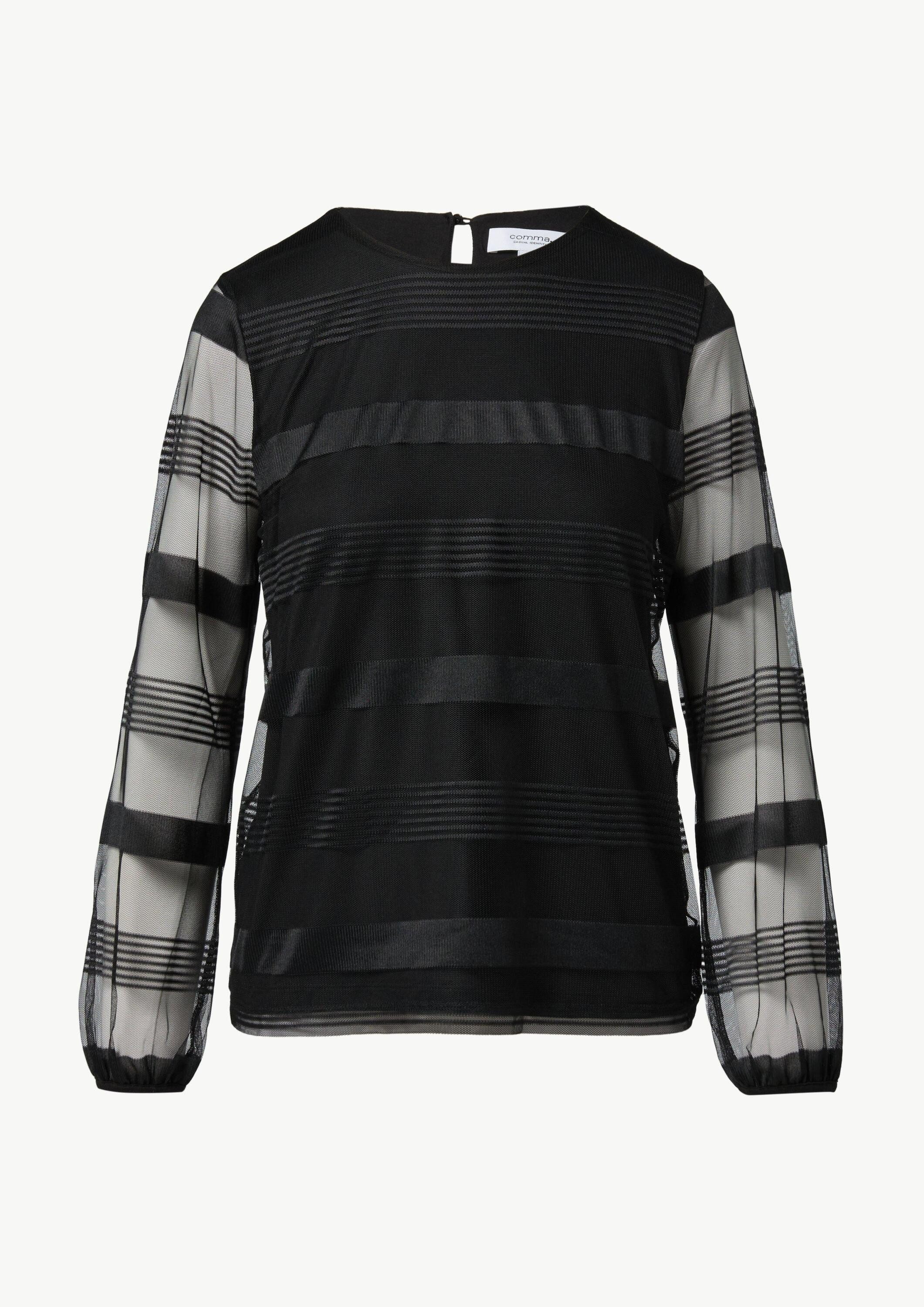comma Langarmshirt T-Shirt Gestreiftes Mesh-Shirt