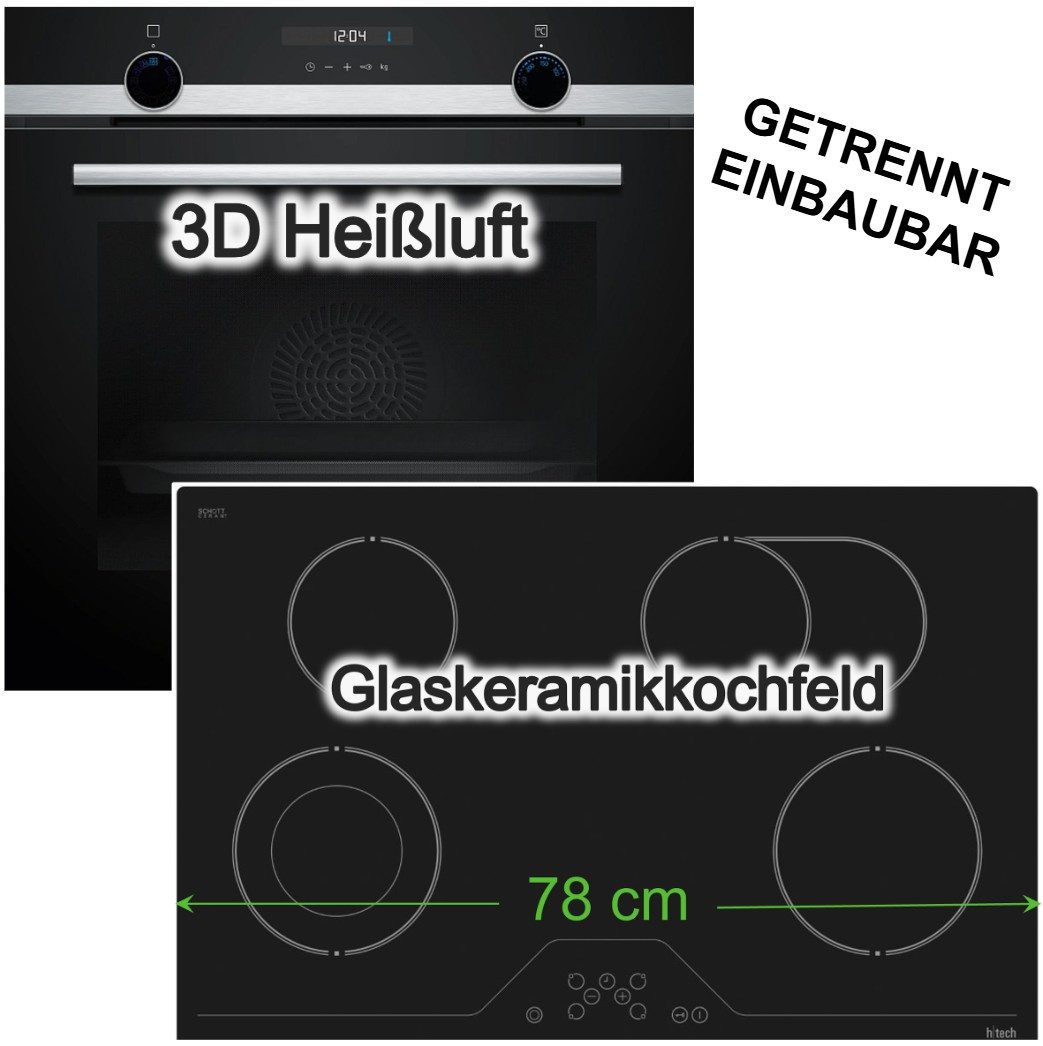 SIEMENS Backofen-Set Backofen 3DHeißluft Hydrolyse + htech Ceranfeld 78cm Bräterzone, Hydrolyse