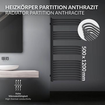 LuxeBath Badheizkörper Designheizkörper Handtuchtrockner Handtuchwärmer Handtuchheizung, Anthrazit 500x120mm inkl. Montage-Set