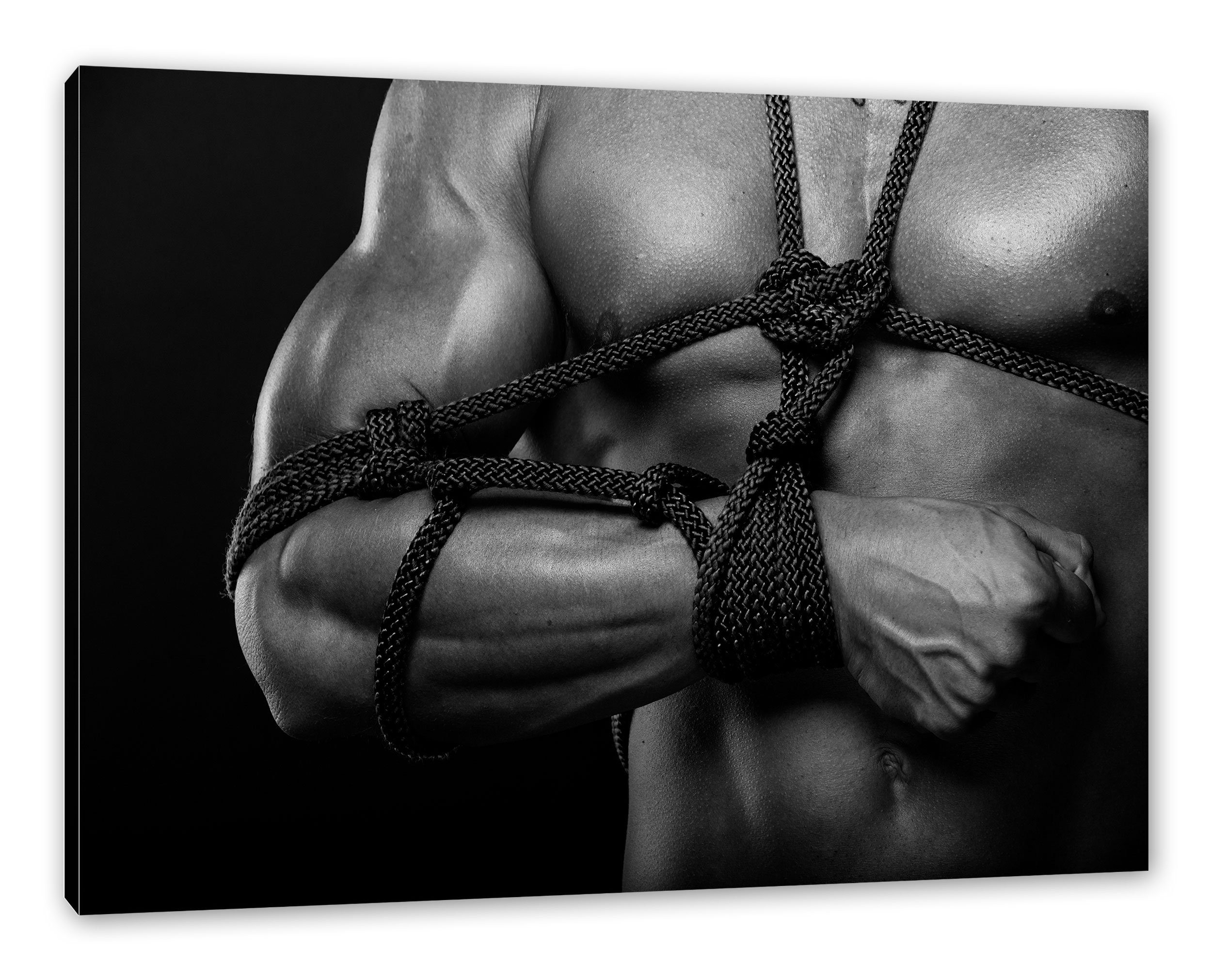 Pixxprint Leinwandbild Muskulöser Mann gefesselt Bondage, Muskulöser Mann gefesselt Bondage (1 St), Leinwandbild fertig bespannt, inkl. Zackenaufhänger
