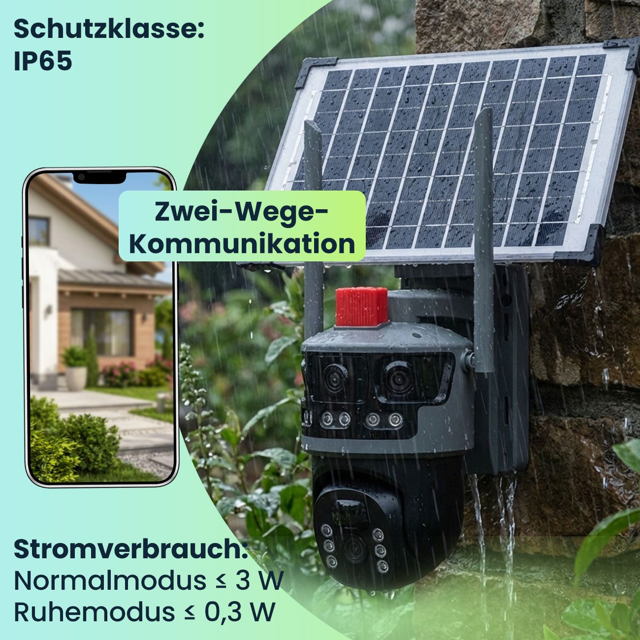 Technaxx Überwachungskamera 4G Dual-Kamera Akku Solarmodul Outdoor, 2x 3MP Full HD PIR IP65 App (4G Solar-Überwachungskamera mit Dual-Objektiv 3MP+3MP Farbnacht – Bild 4 von 5