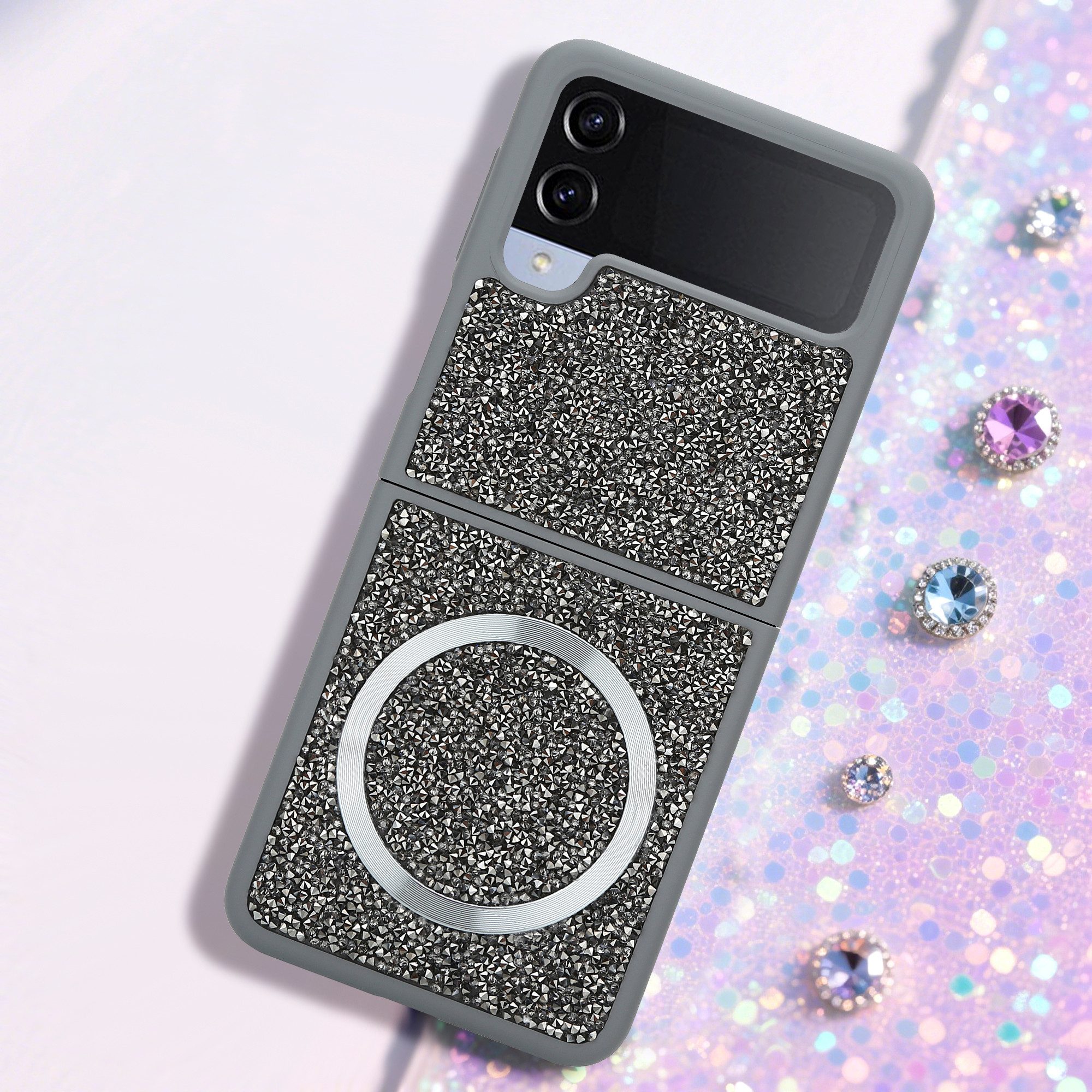 Cadorabo Handyhülle Samsung Galaxy Z FLIP 4, Hülle Schutzhülle Case Cover kompatibel mit Magsafe Diamant Glitzer
