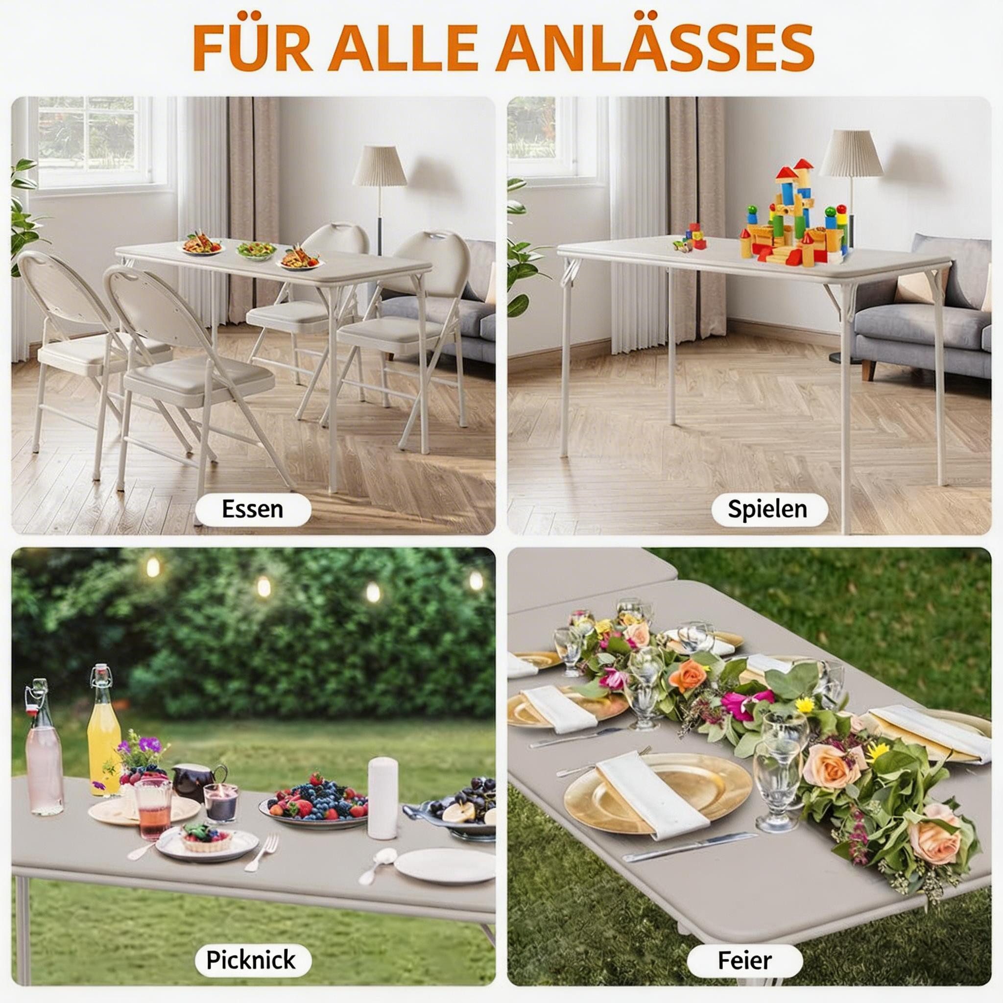 GarveeMore Klapptisch Campingtisch Partytisch Gartentisch Balkontisch 120x51x71cm – Bild 5 von 5