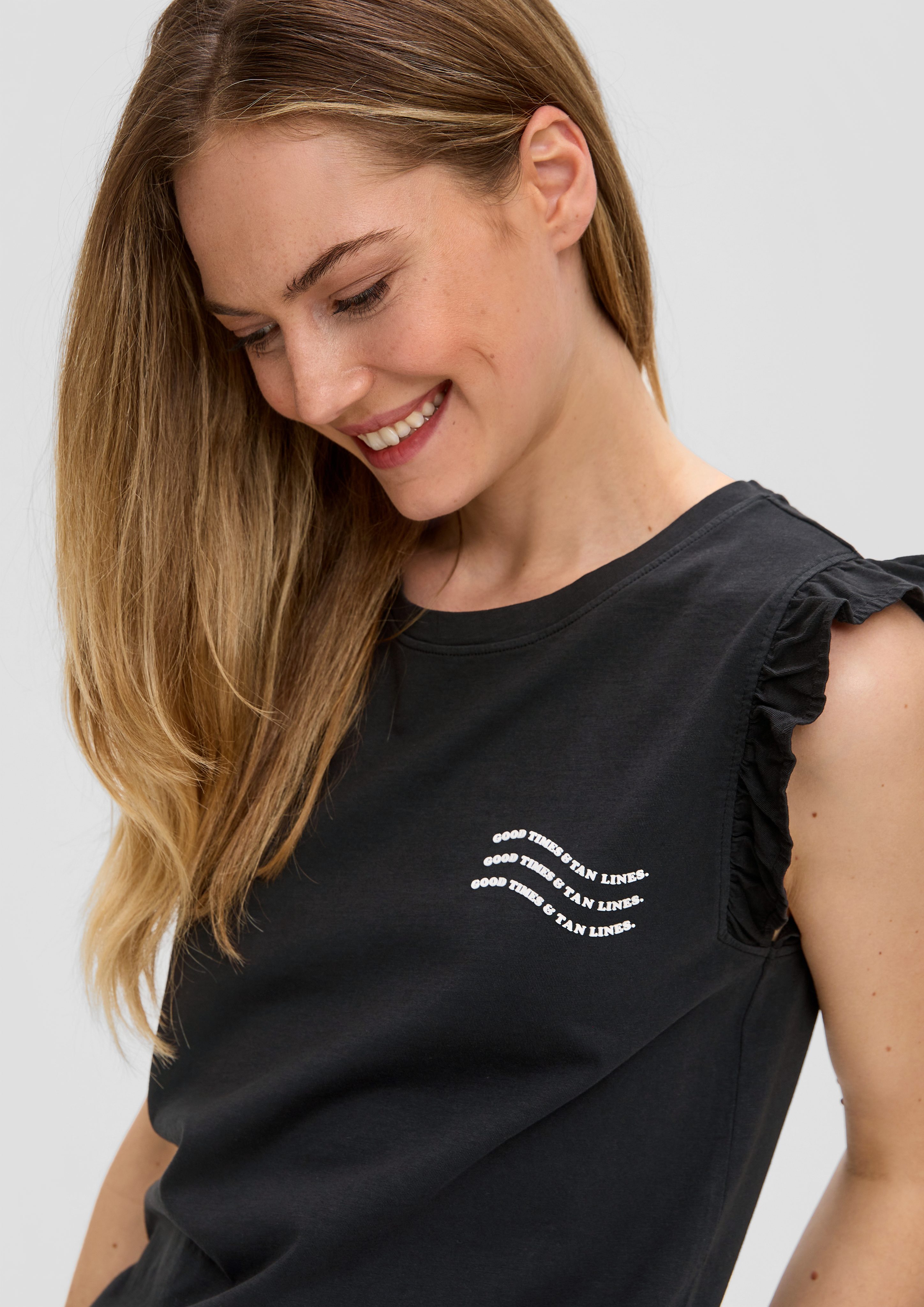s.Oliver T-Shirt Ärmelloses Jersey-Shirt mit Rüschen günstig online kaufen