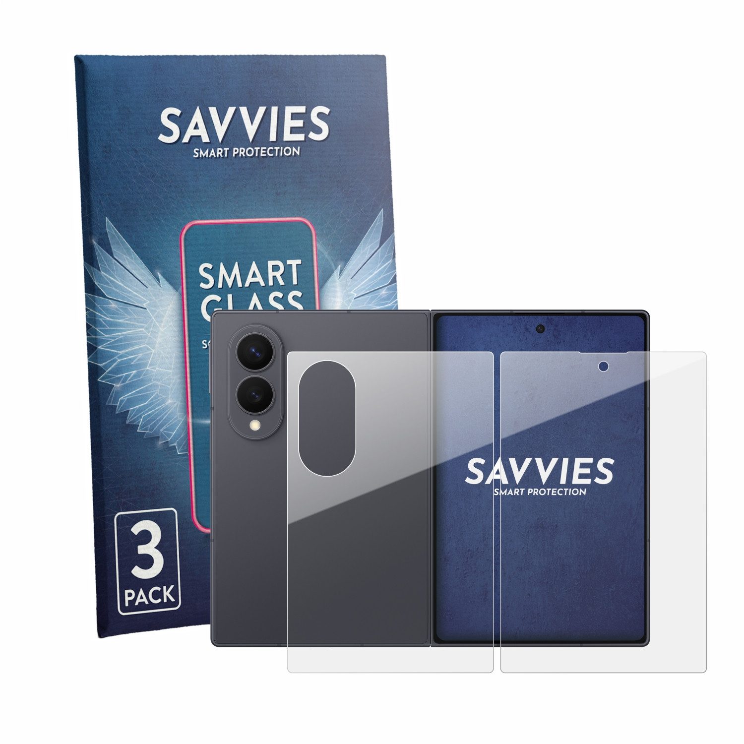 Savvies Displayschutzglas Schutzglas Panzer für Samsung Galaxy Z Fold 8 (Display+Rückseite), 3 Stück, Schutzfolie Display Schutz Glas Folie klar