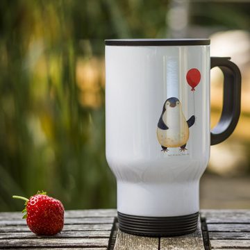 Mr. & Mrs. Panda Thermobecher Pinguin Luftballon - Weiß - Geschenk, Jahrmarkt, beste Freundin, Lieb, Edelstahl, Passt in Autohalter