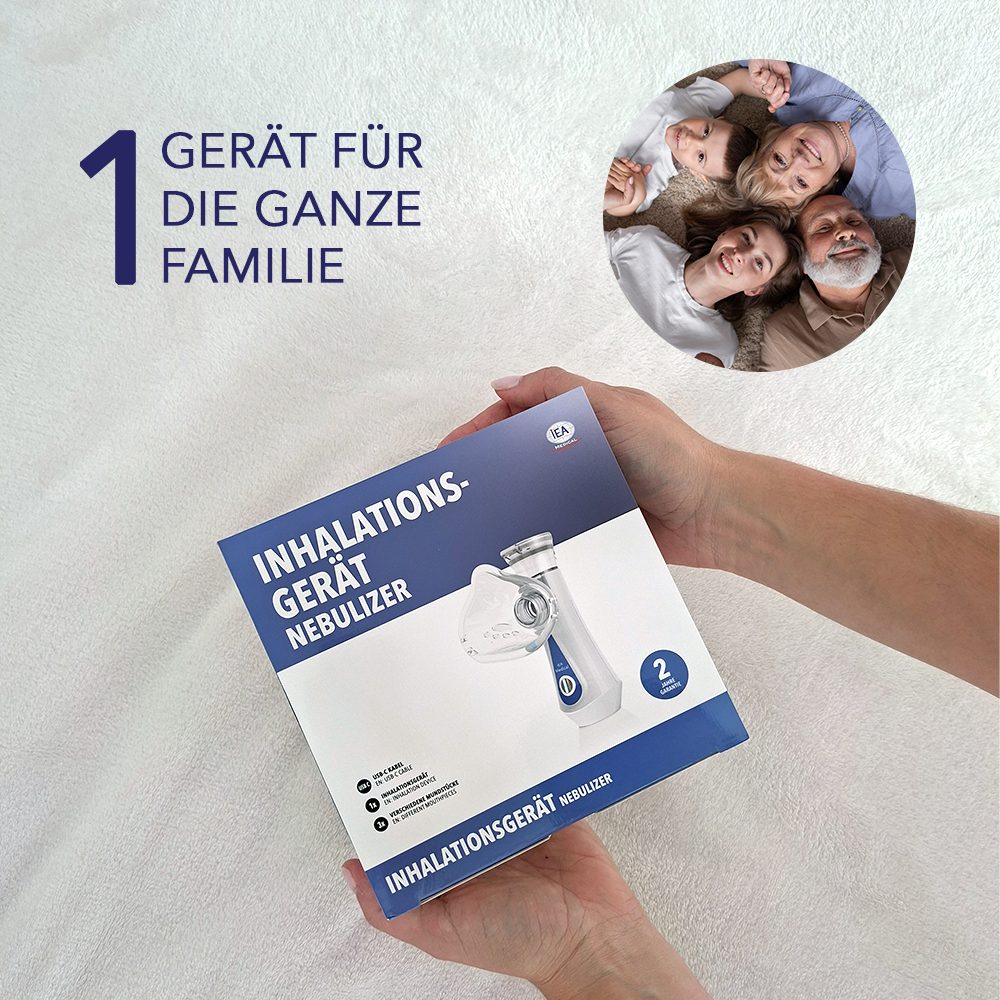 IEA Medical Inhalationsgerät JM-06802 mobiler Vernebler für Kinder & Erwachsene, feine Zerstäubung, Inhalator inkl. Masken & Tragebeutel, leiser Inhalator für effektive Atemwegstherapie zuhause & unterwegs