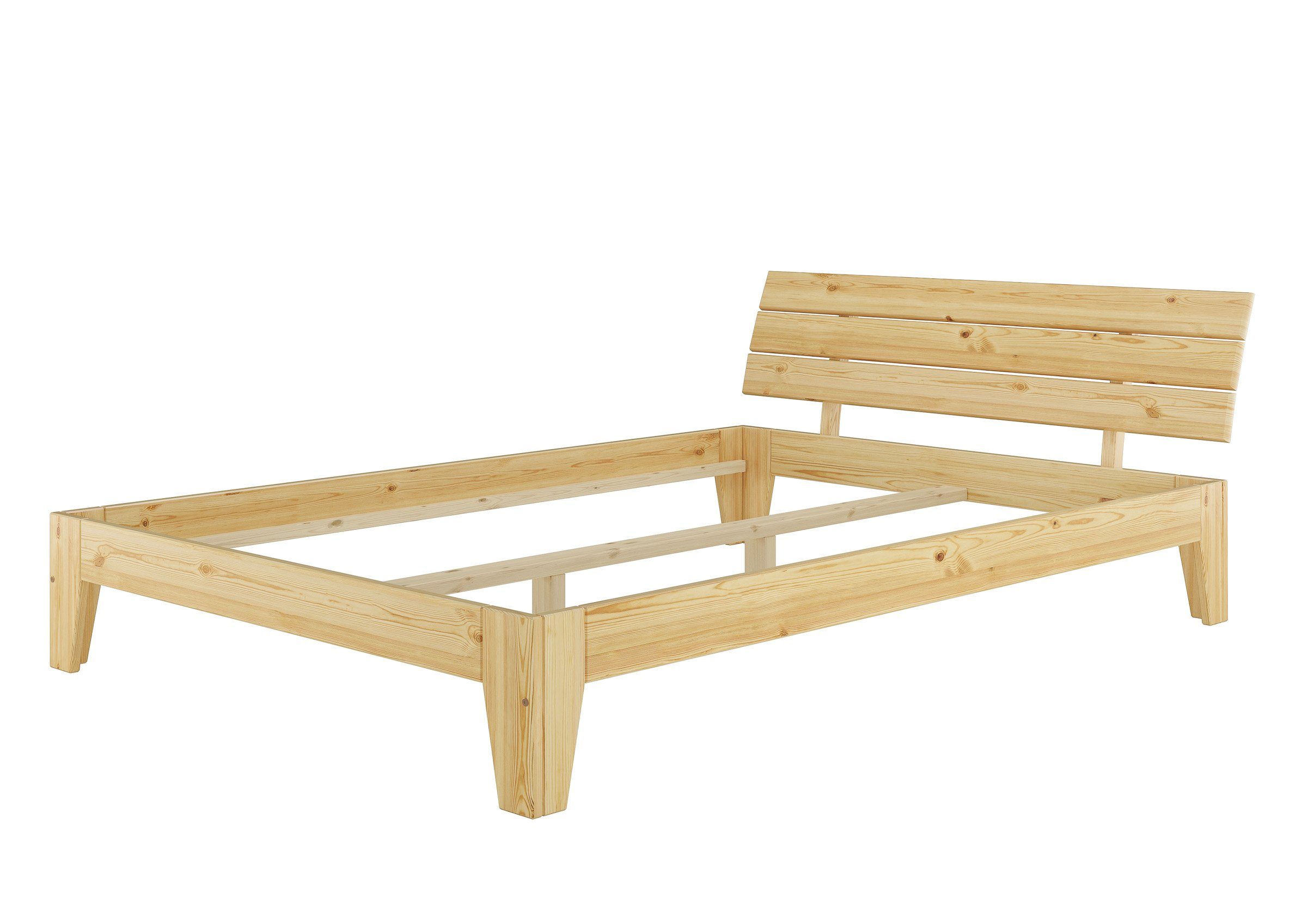 ERST-HOLZ Einzelbett Französisches Bett Überlänge 140 x 220 Kiefer Massivholz, Kieferfarblos lackiert