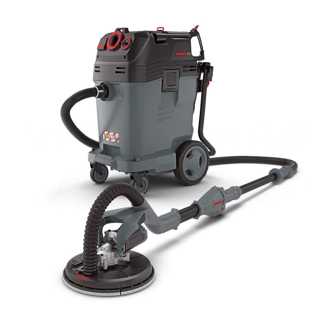 MENZER Trockenbauschleifer LHS 225 + VCL 550 PRO Antistatic, max. 2100 U/min, (Set), Langhalsschleifer & Sicherheitssauger, Nass-Trocken-Sauger