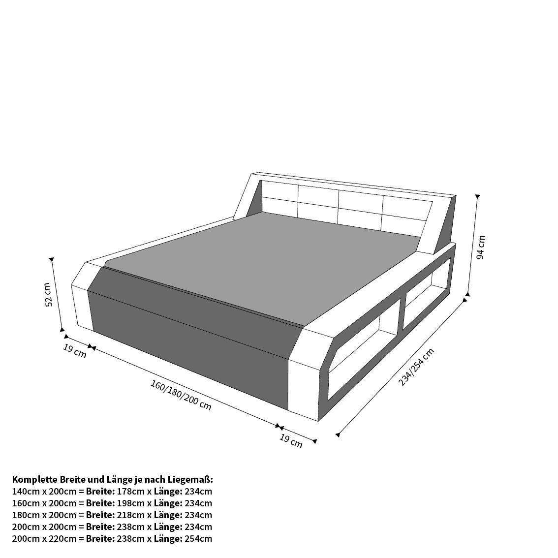 Sofa mit Matera mit gestepptes Matratze, Komplettbett, Beleuchtung komplett Kunstleder LED Topper, weiß-dunkelbraun Dreams Kopfteil Boxspringbett mit