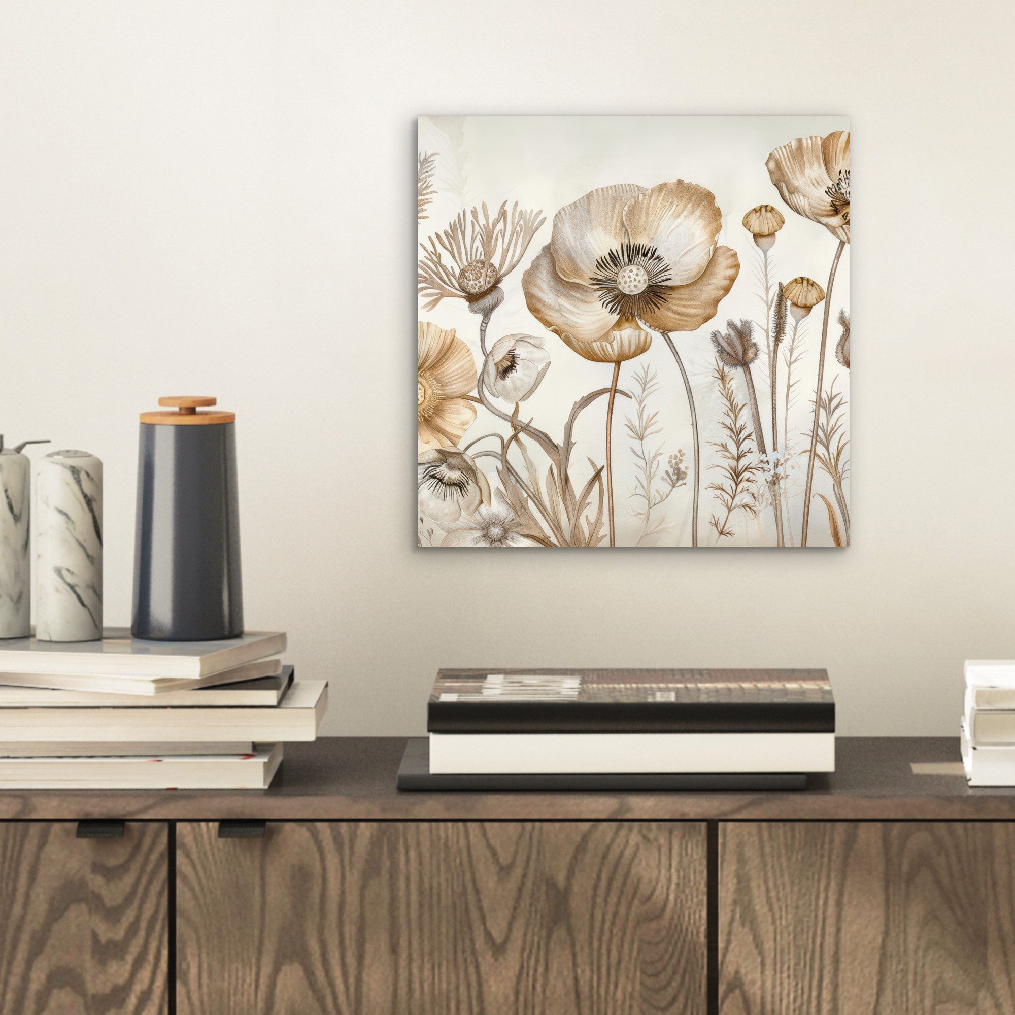 MuchoWow Metallbild Blumen - Beige - günstig online kaufen