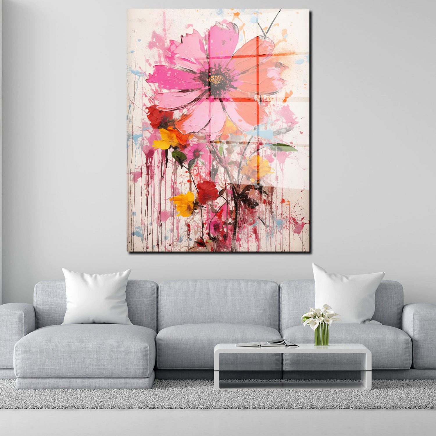 Artedinoi Acrylglasbild Blume Pink Colour Splash Acrylglas Wandbild Bild Wanddeko Wohnzimmer X