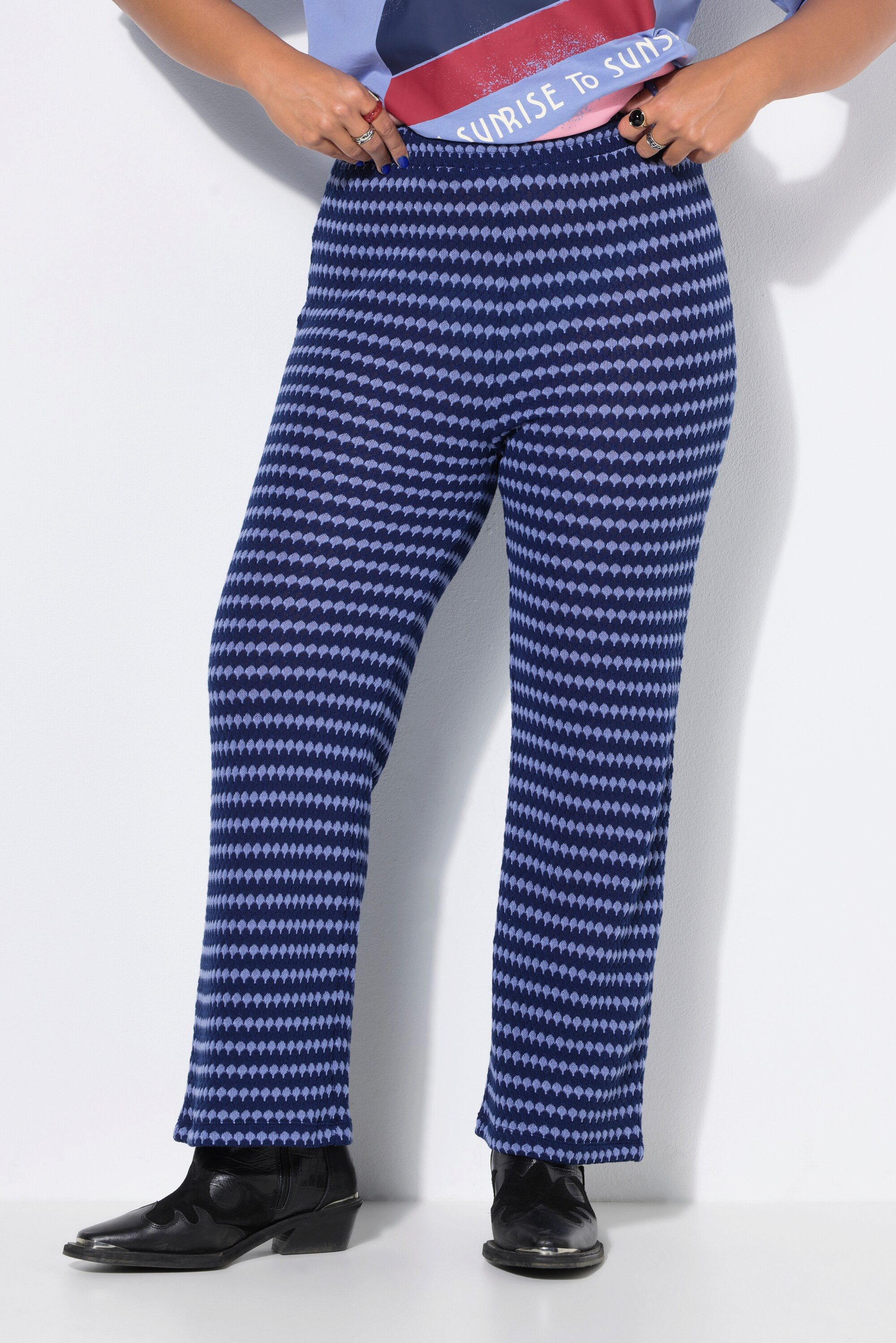 Studio Untold Schlupfhose Hose Wide Legs Struktur Muster Elastikbund
