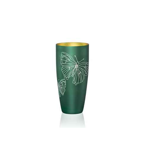 Crystalex Dekovase Meadow Vase Smaragdgrün matt Goldmetallic (Einzelteile, 1 St., 1 x Vase), Schmetterlinge, innen Gold, außen Smaragdgrün